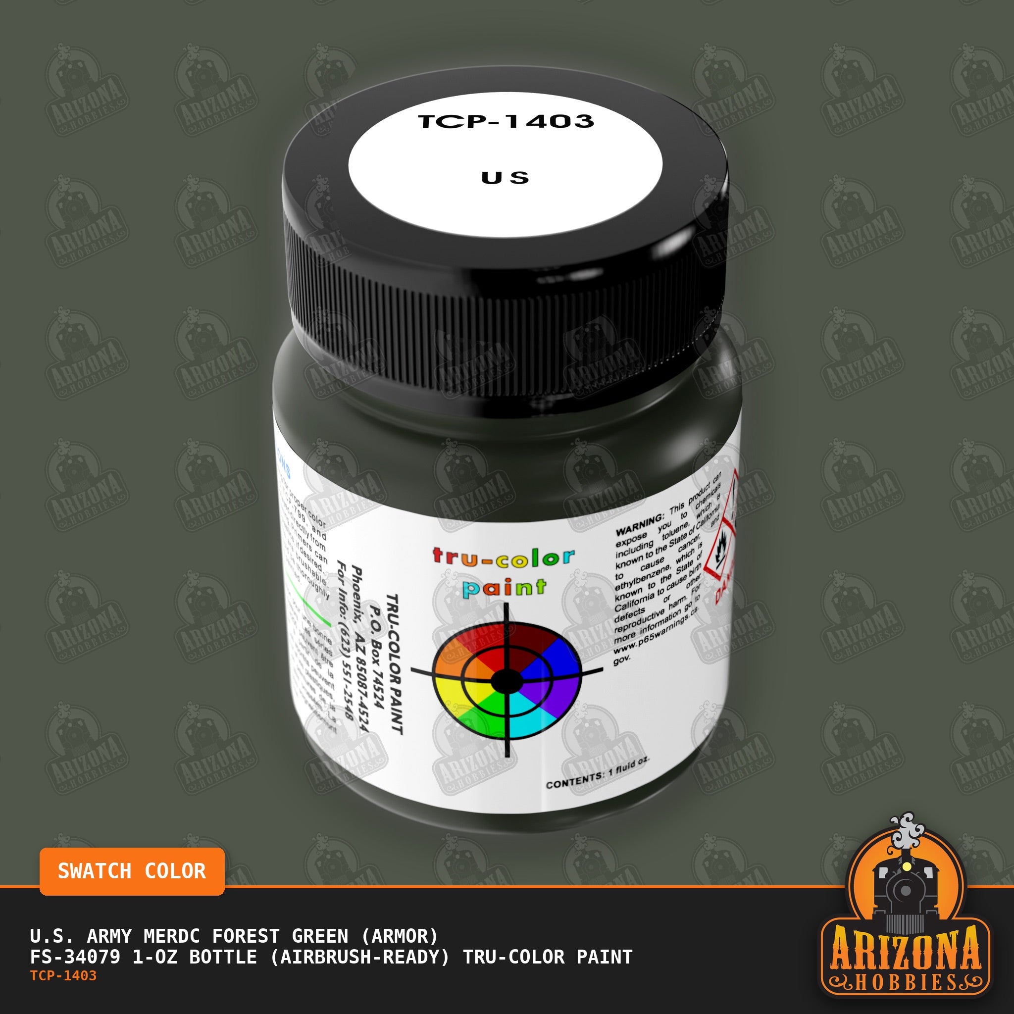 U.S. Army MERDC FOREST GREEN (Armor) FS-34079 1-oz bottle (Air-brush) Tru-Color Paint-with color swatch-Arizona Hobbies