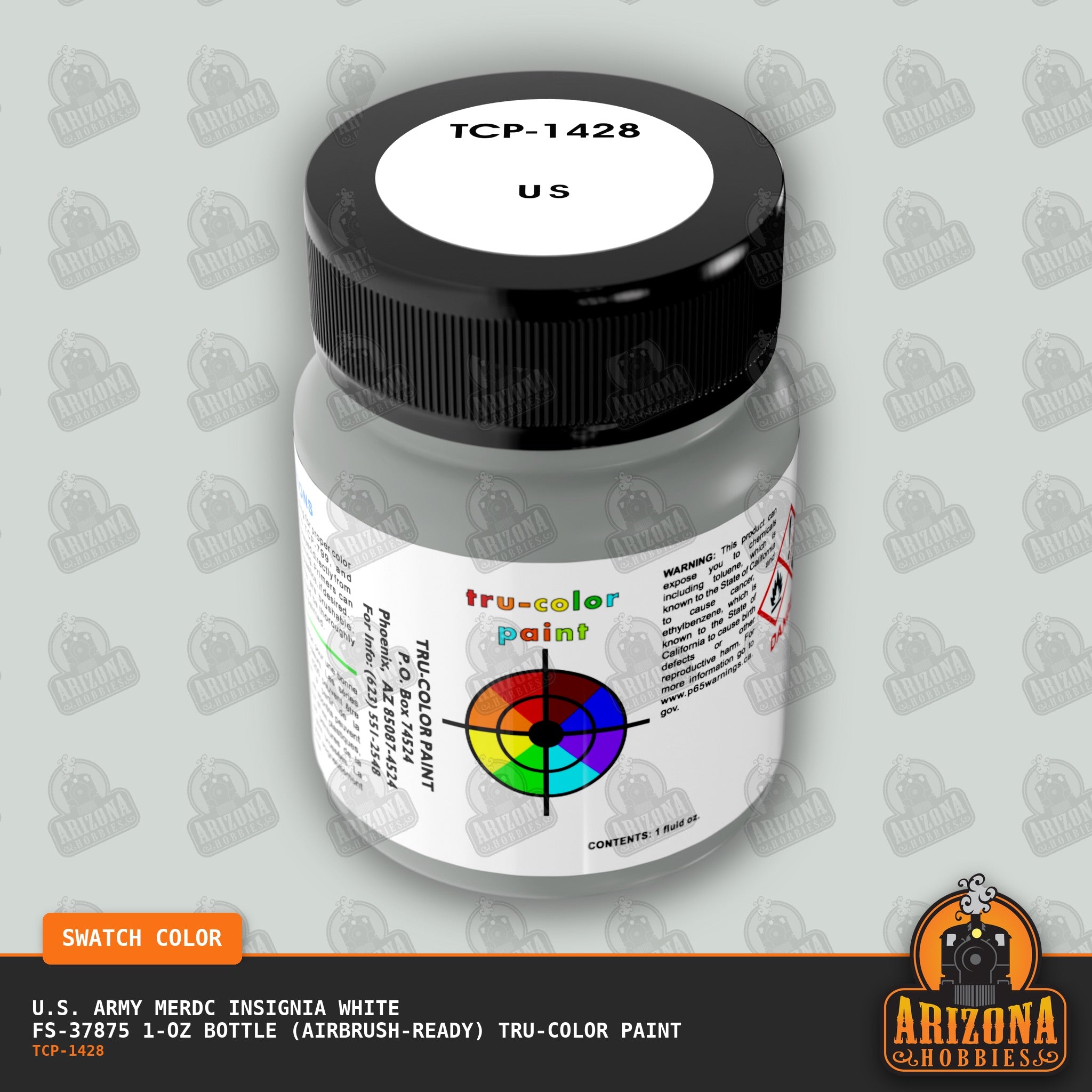 U.S. Army MERDC INSIGNIA WHITE FS-37875 1-oz bottle (Air-brush) Tru-Color Paint-with color swatch-Arizona Hobbies
