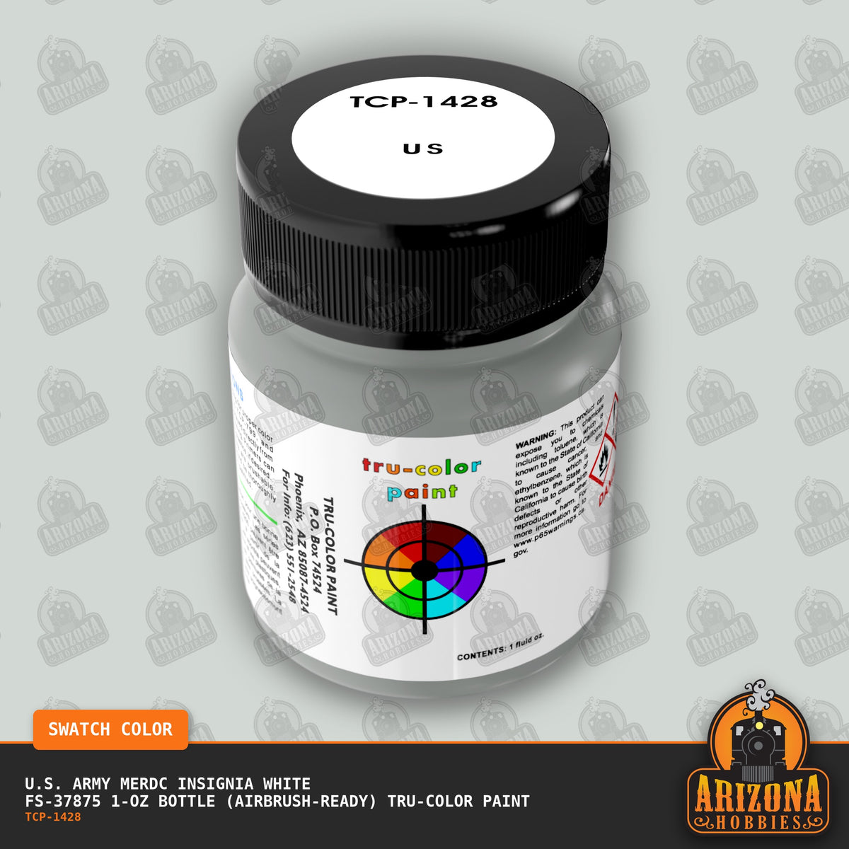 U.S. Army MERDC INSIGNIA WHITE FS-37875 1-oz bottle (Air-brush) Tru-Color Paint-with color swatch-Arizona Hobbies