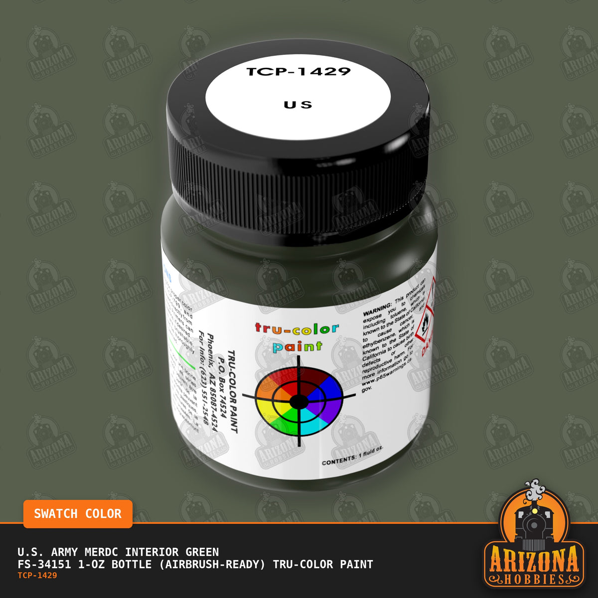 U.S. Army MERDC INTERIOR GREEN FS-34151 1-oz bottle (Air-brush) Tru-Color Paint-with color swatch-Arizona Hobbies