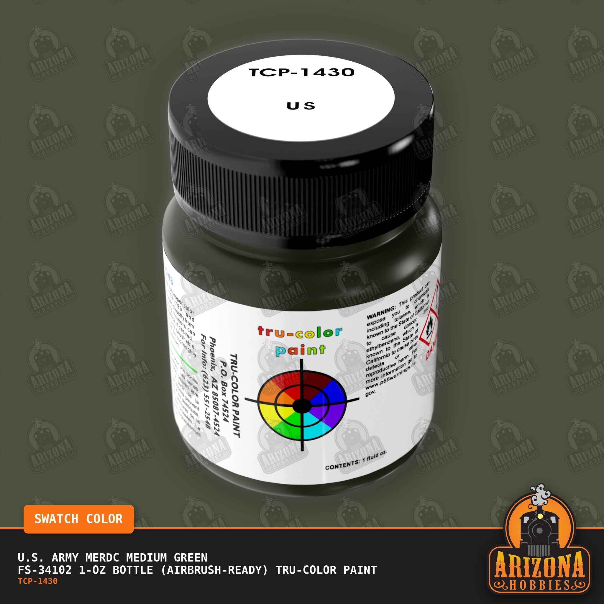 U.S. Army MERDC MEDIUM GREEN FS-34102 1-oz bottle (Air-brush) Tru-Color Paint-with color swatch-Arizona Hobbies