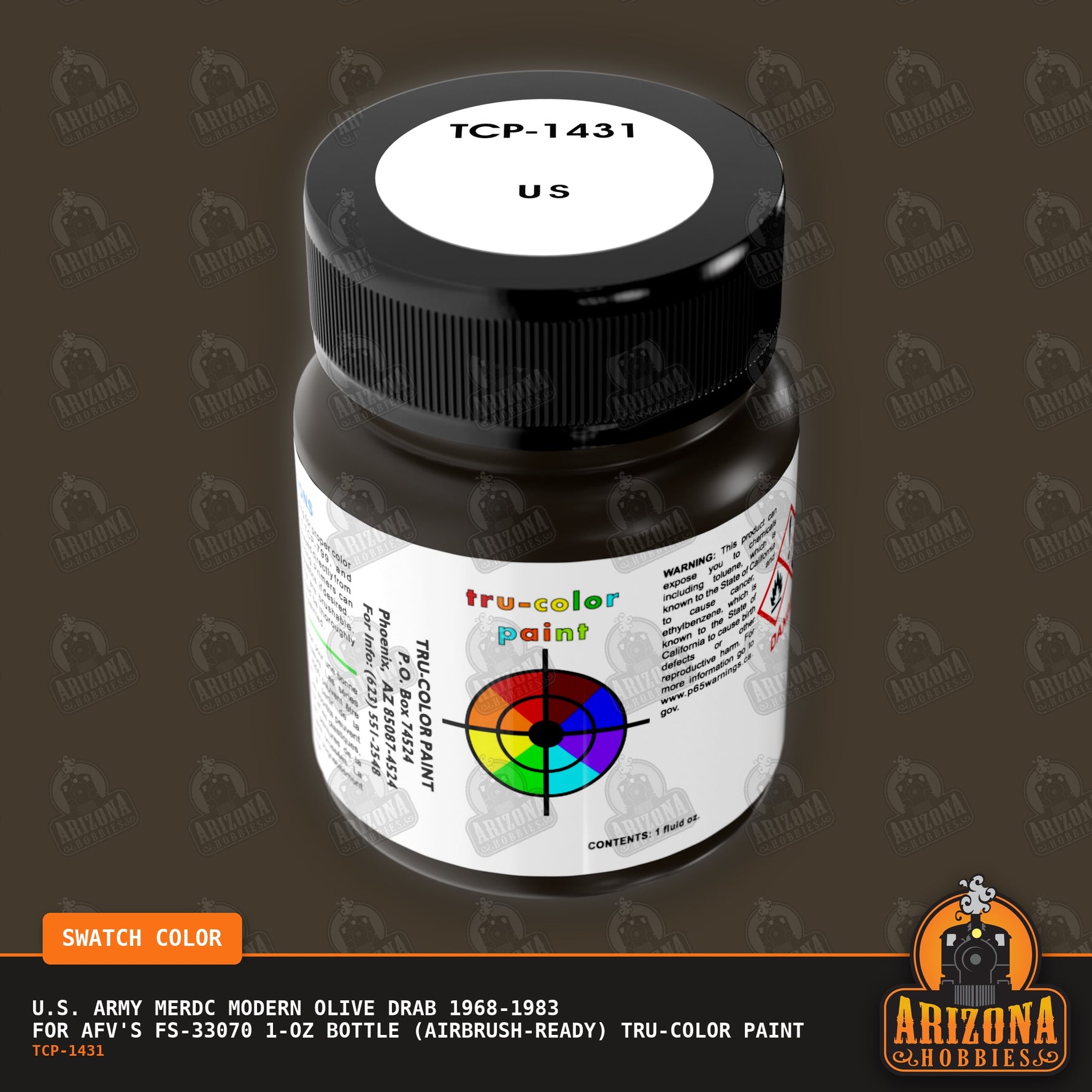 U.S. Army MERDC MODERN OLIVE DRAB 1968-1983 for AFV's FS-33070 1-oz bottle (Air-brush) Tru-Color Paint-with color swatch-Arizona Hobbies