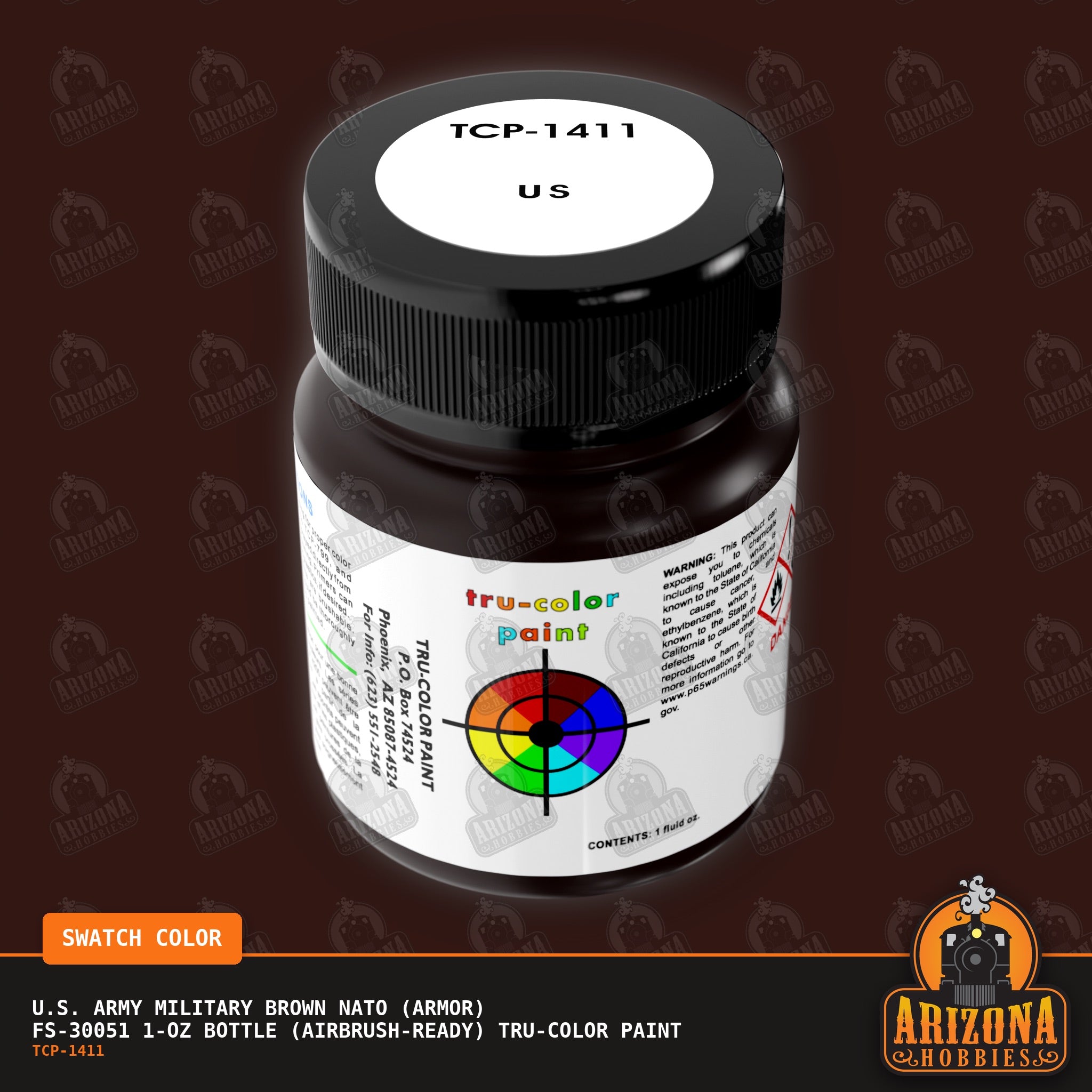 U.S. Army MILITARY BROWN NATO (Armor) FS-30051 1-oz bottle (Air-brush) Tru-Color Paint-with color swatch-Arizona Hobbies