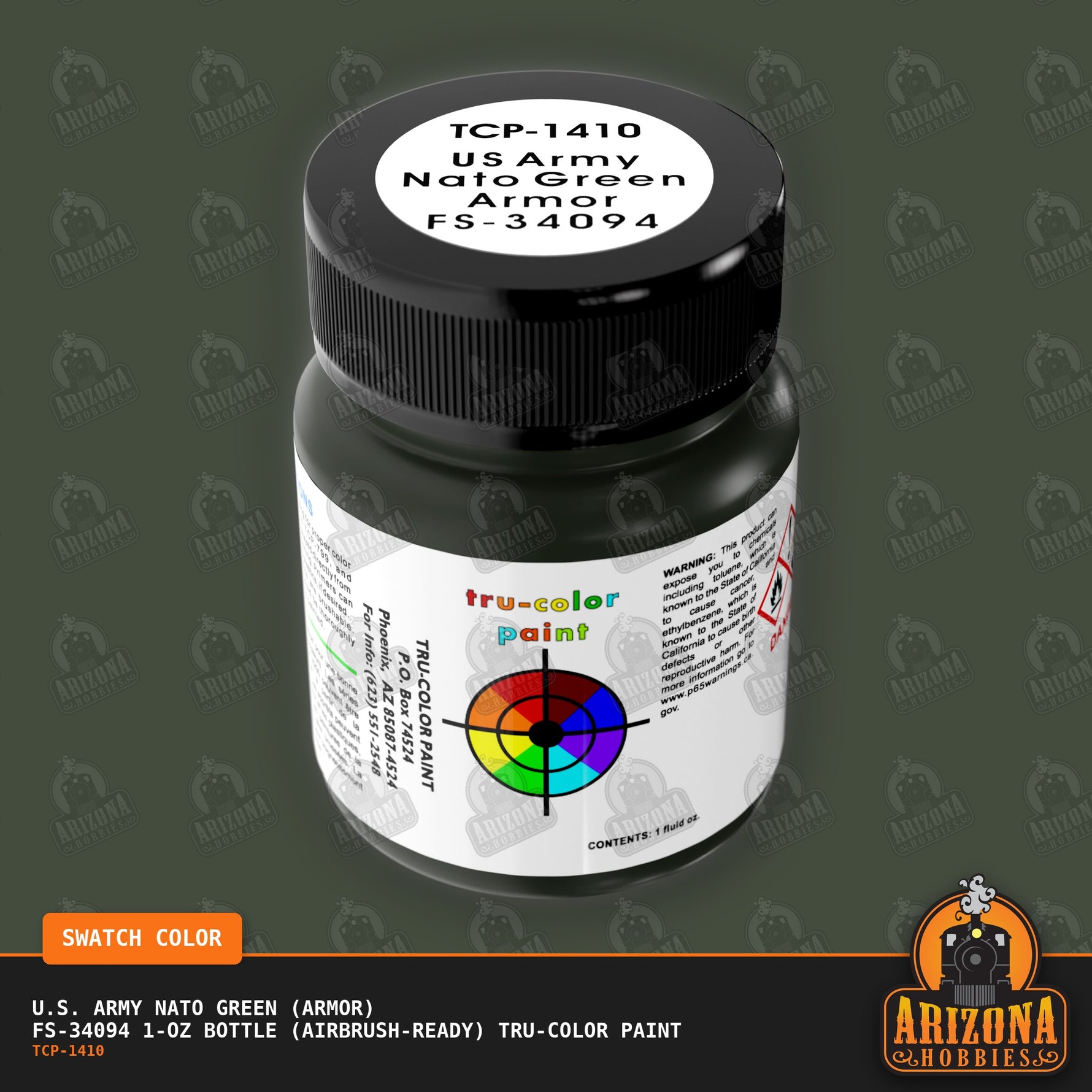 U.S. Army NATO GREEN (Armor) FS-34094 1-oz bottle (Air-brush) Tru-Color Paint-with color swatch-Arizona Hobbies