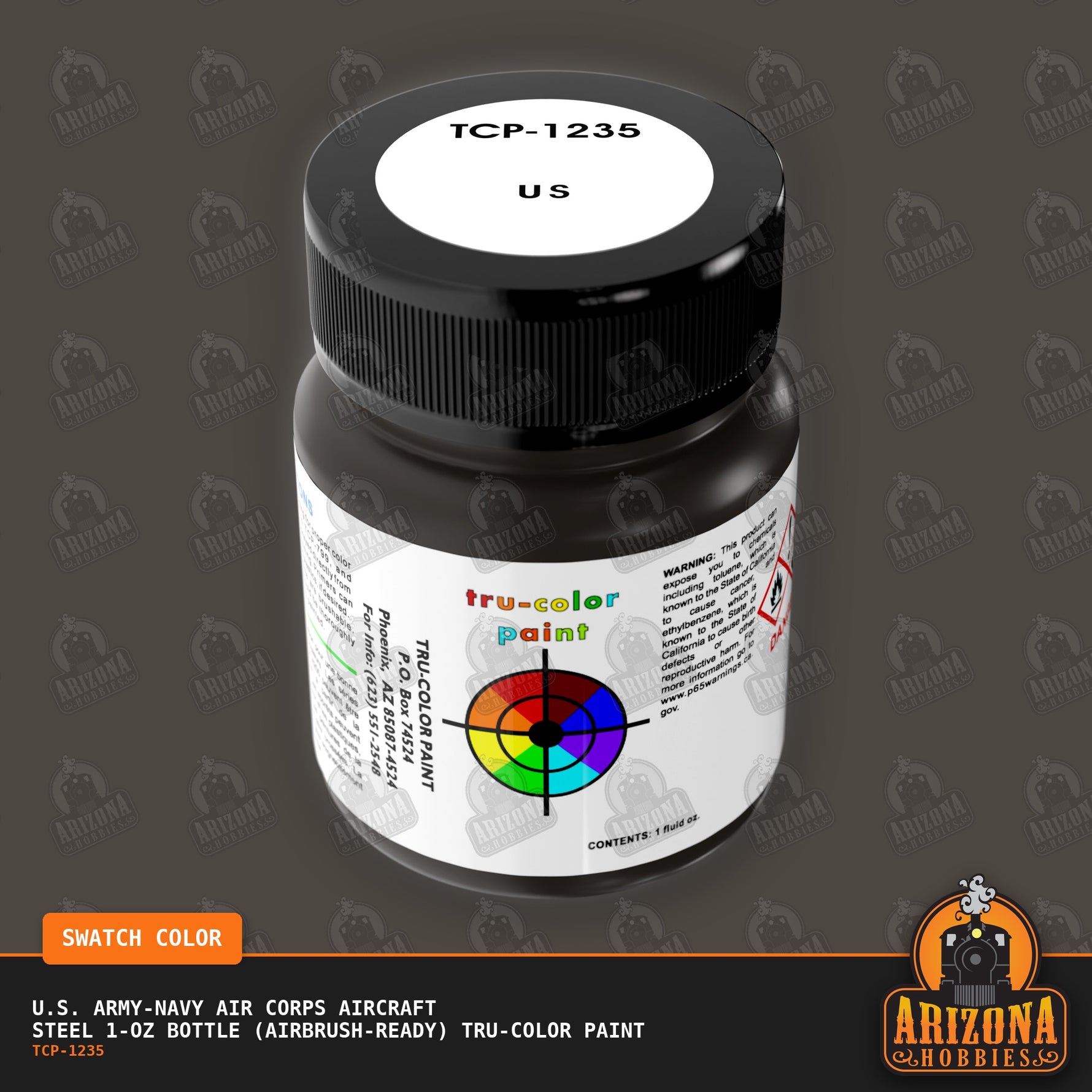 U.S. Army-Navy Air Corps AIRCRAFT STEEL 1-oz bottle (Air-brush) Tru-Color Paint-with color swatch-Arizona Hobbies