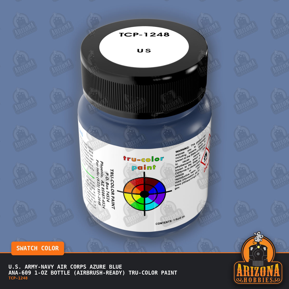 U.S. Army-Navy Air Corps AZURE BLUE ANA-609 1-oz bottle (Air-brush) Tru-Color Paint-with color swatch-Arizona Hobbies