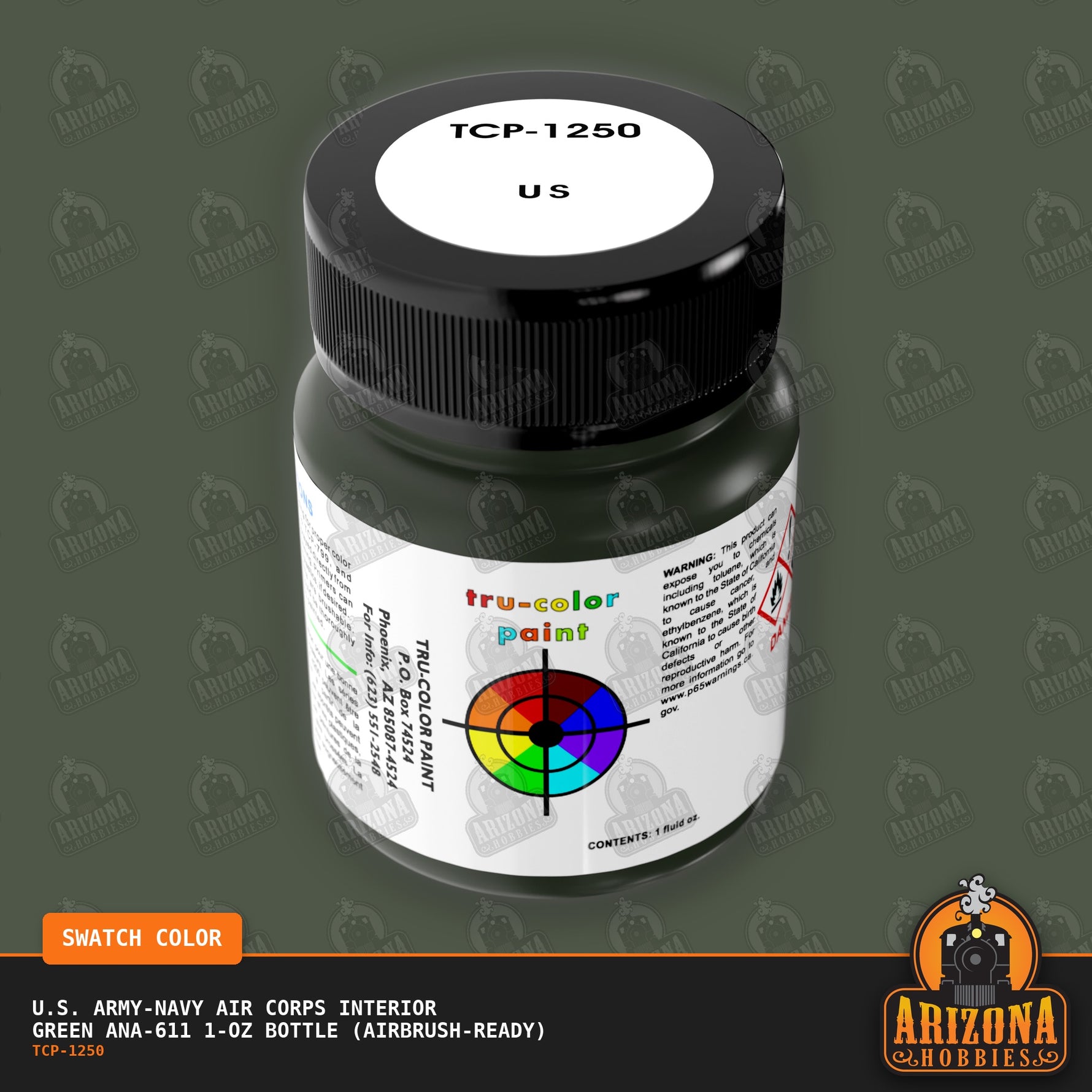 U.S. Army-Navy Air Corps INTERIOR GREEN ANA-611 1-oz bottle (Air-brush)-with color swatch-Arizona Hobbies