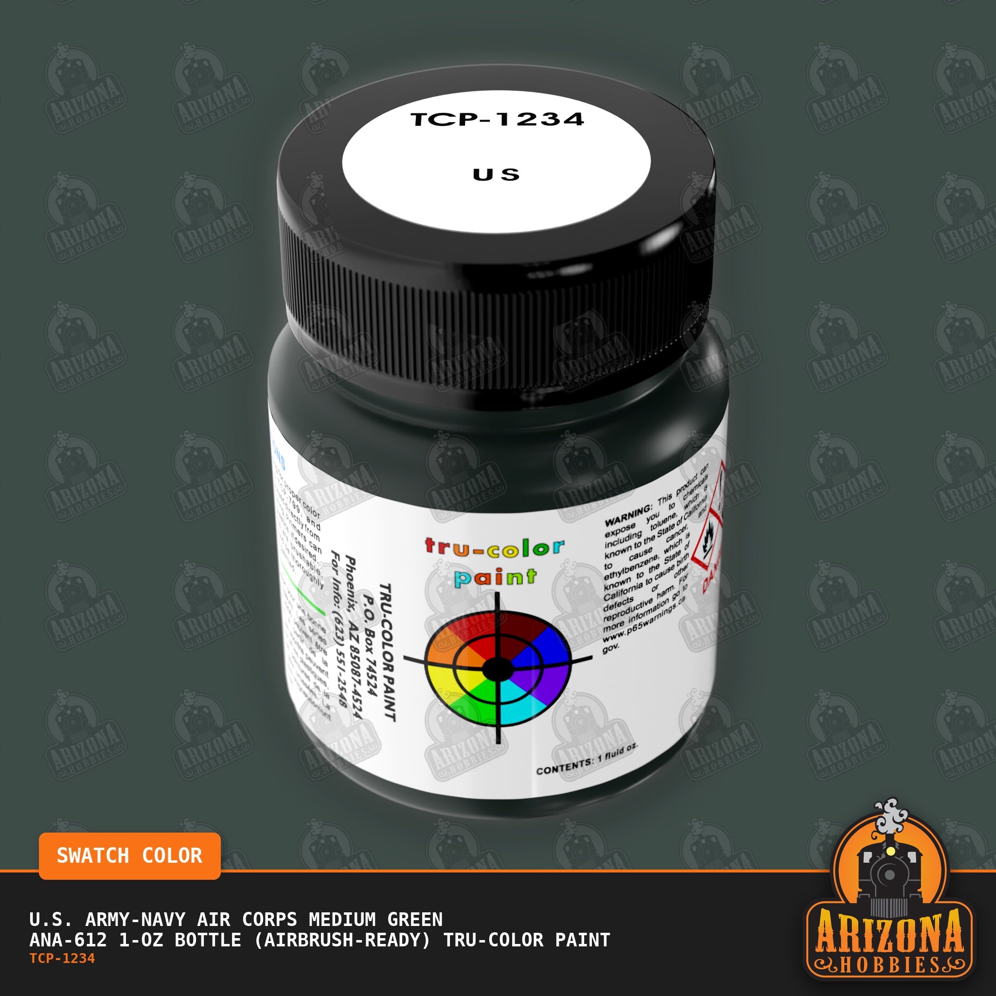 U.S. Army-Navy Air Corps MEDIUM GREEN ANA-612 1-oz bottle (Air-brush) Tru-Color Paint-with color swatch-Arizona Hobbies