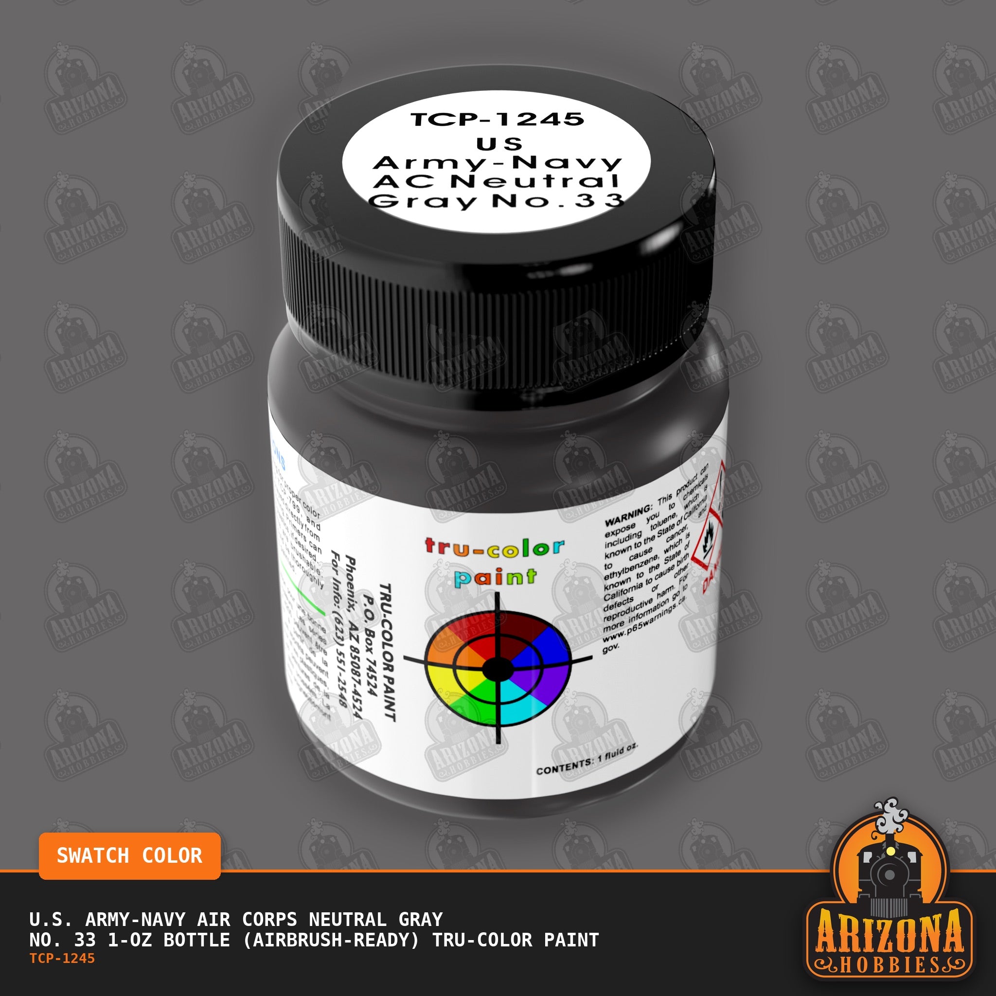 U.S. Army-Navy Air Corps NEUTRAL GRAY No. 33 1-oz bottle (Air-brush) Tru-Color Paint-with color swatch-Arizona Hobbies