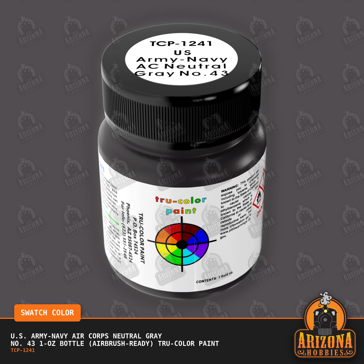 U.S. Army-Navy Air Corps NEUTRAL GRAY No. 43 1-oz bottle (Air-brush) Tru-Color Paint-with color swatch-Arizona Hobbies