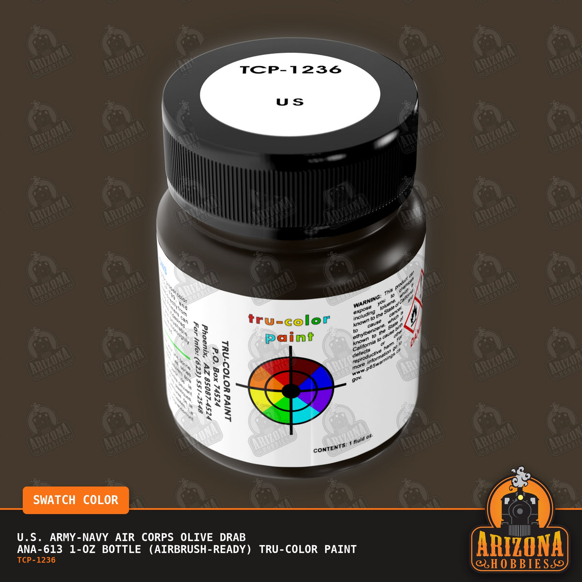 U.S. Army-Navy Air Corps OLIVE DRAB ANA-613 1-oz bottle (Air-brush) Tru-Color Paint-with color swatch-Arizona Hobbies