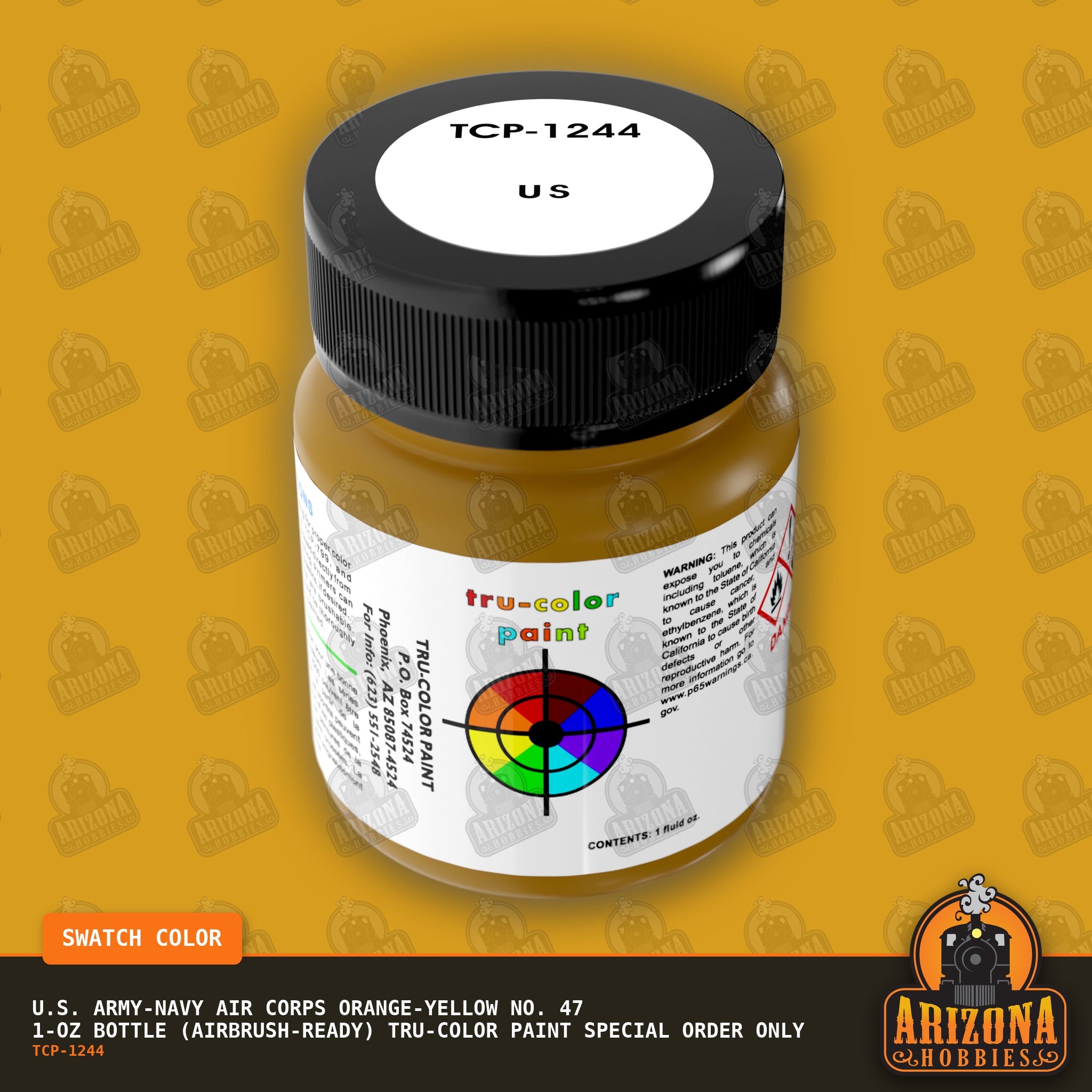 U.S. Army-Navy Air Corps ORANGE-YELLOW No. 47 1-oz bottle (Air-brush) Tru-Color Paint SPECIAL ORDER ONLY-with color swatch-Arizona Hobbies