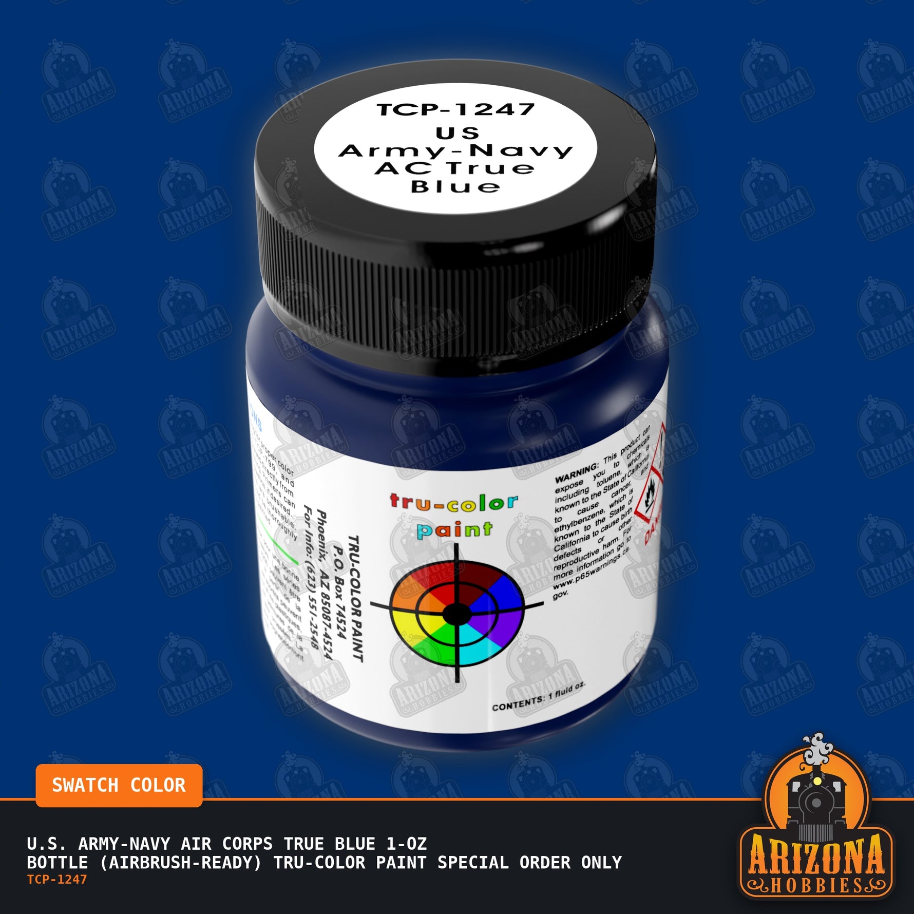 U.S. Army-Navy Air Corps TRUE BLUE 1-oz bottle (Air-brush) Tru-Color Paint SPECIAL ORDER ONLY-with color swatch-Arizona Hobbies