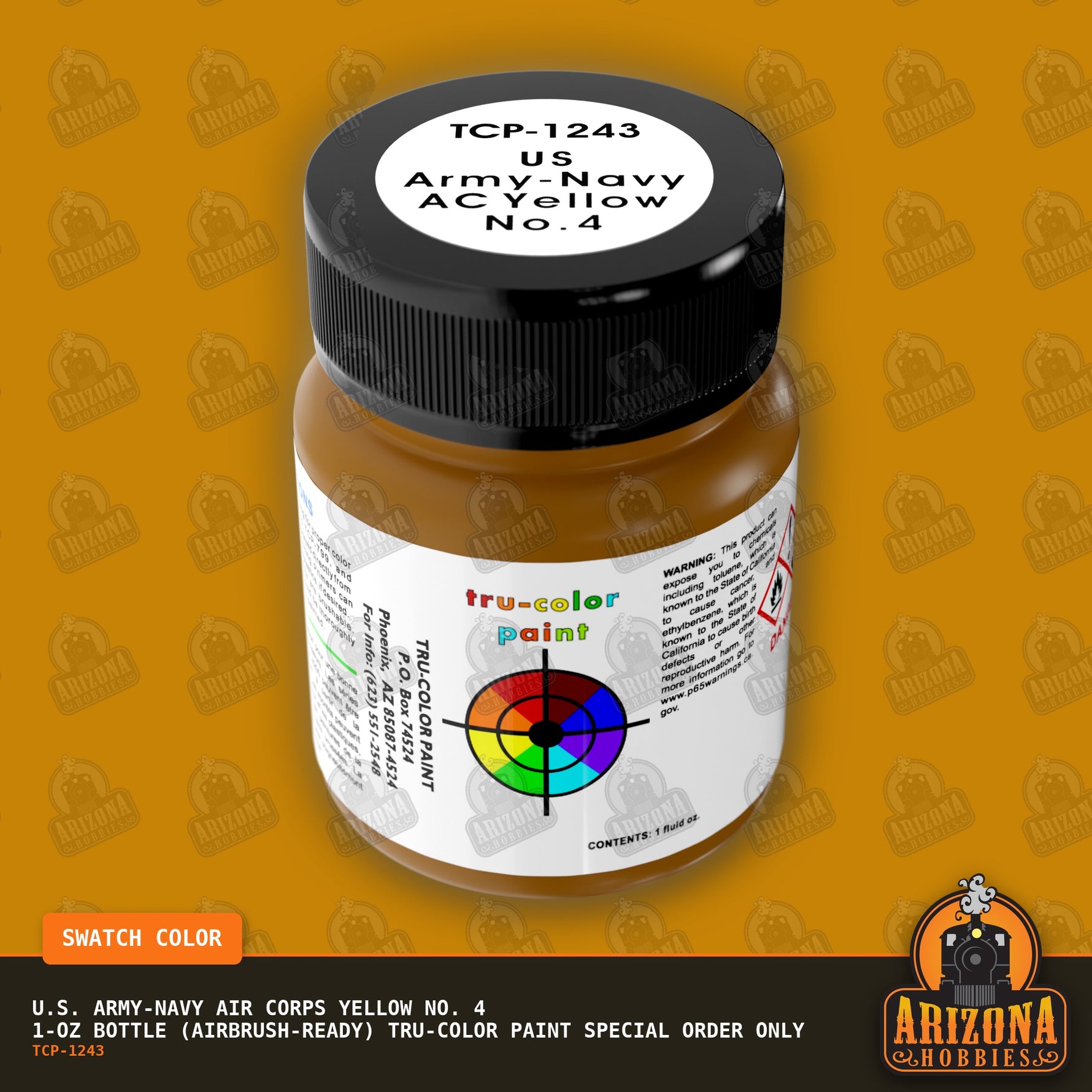 U.S. Army-Navy Air Corps YELLOW No. 4 1-oz bottle (Air-brush) Tru-Color Paint SPECIAL ORDER ONLY-with color swatch-Arizona Hobbies