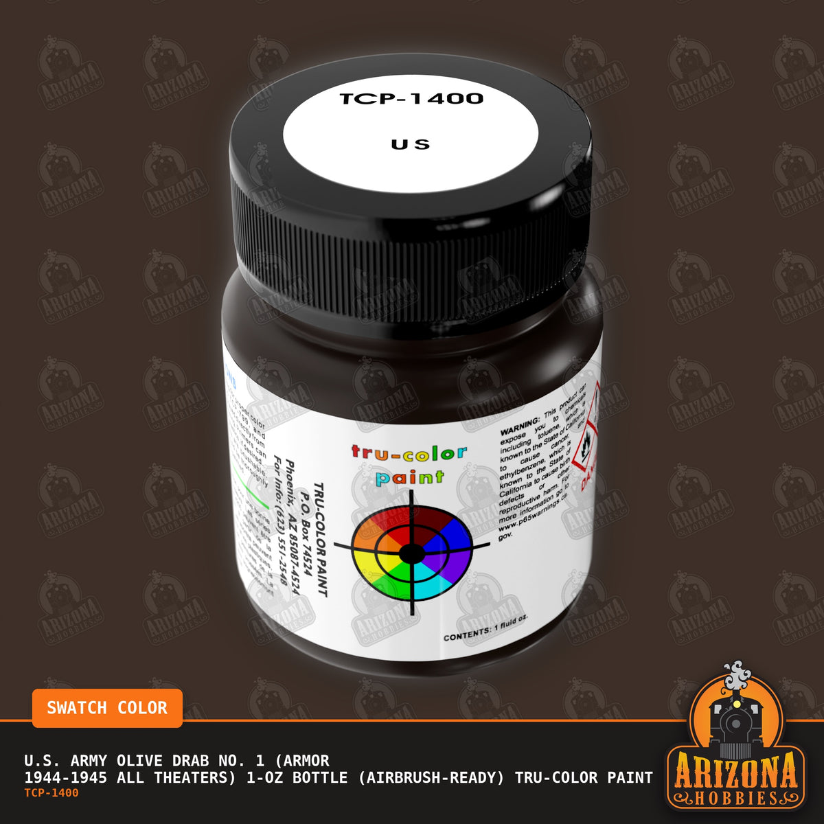 U.S. Army OLIVE DRAB No. 1 (Armor 1944-1945 all theaters) 1-oz bottle (Air-brush) Tru-Color Paint-with color swatch-Arizona Hobbies