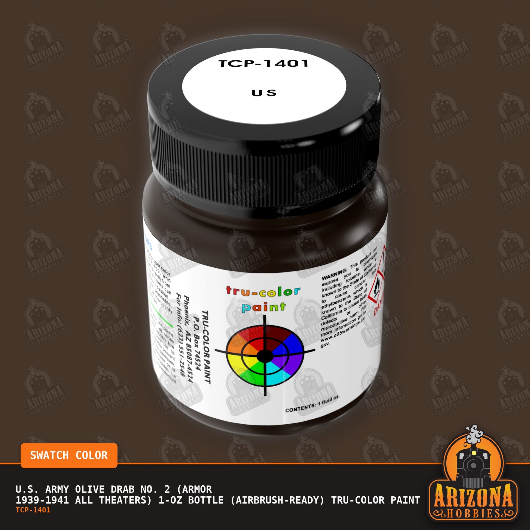 U.S. Army OLIVE DRAB No. 2 (Armor 1939-1941 all theaters) 1-oz bottle (Air-brush) Tru-Color Paint-with color swatch-Arizona Hobbies
