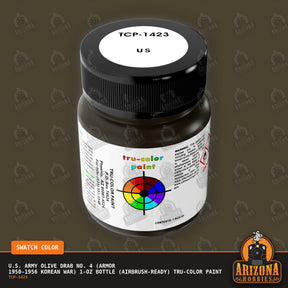 U.S. Army OLIVE DRAB No. 4 (Armor 1950-1956 Korean War) 1-oz bottle (Air-brush) Tru-Color Paint-with color swatch-Arizona Hobbies