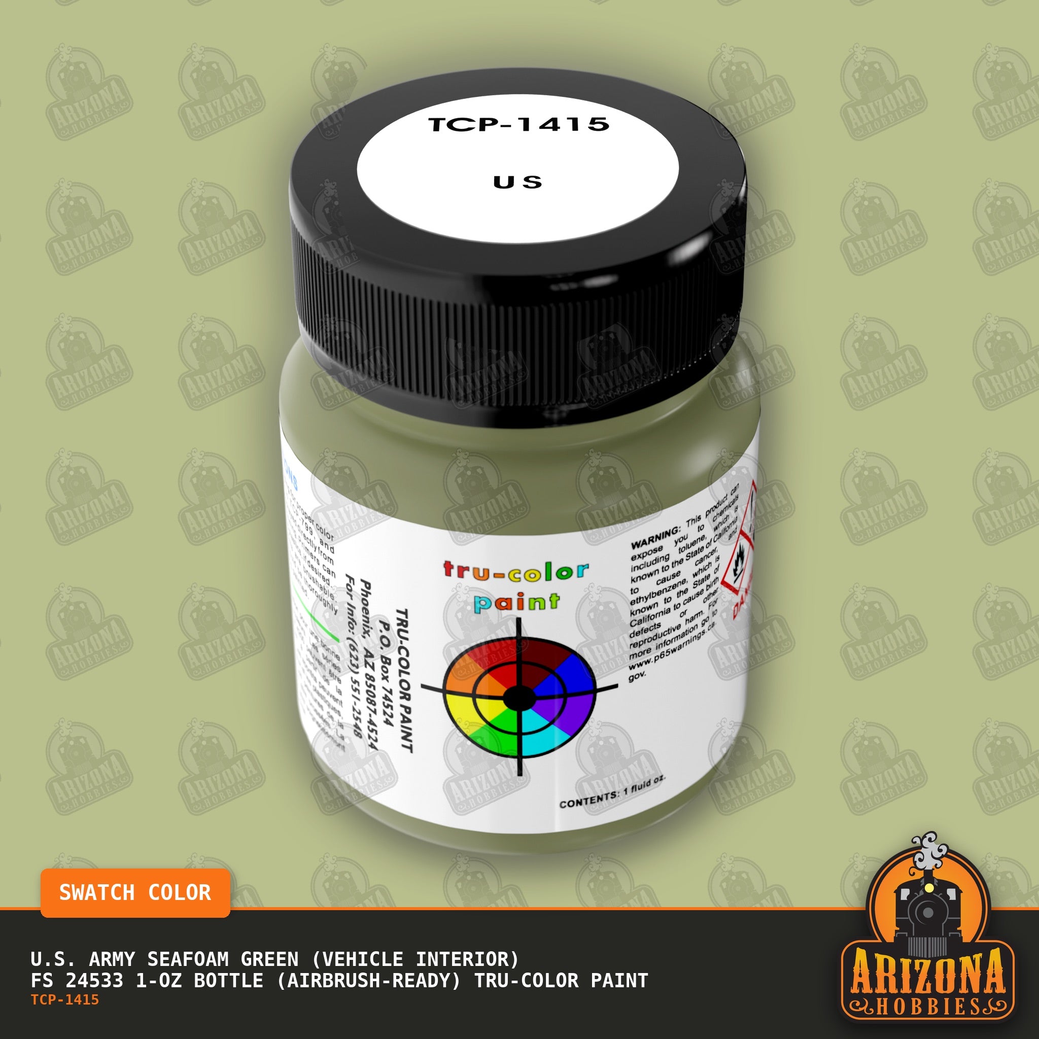 U.S. Army SEAFOAM GREEN (Vehicle Interior) FS 24533 1-oz bottle (Air-brush) Tru-Color Paint-with color swatch-Arizona Hobbies