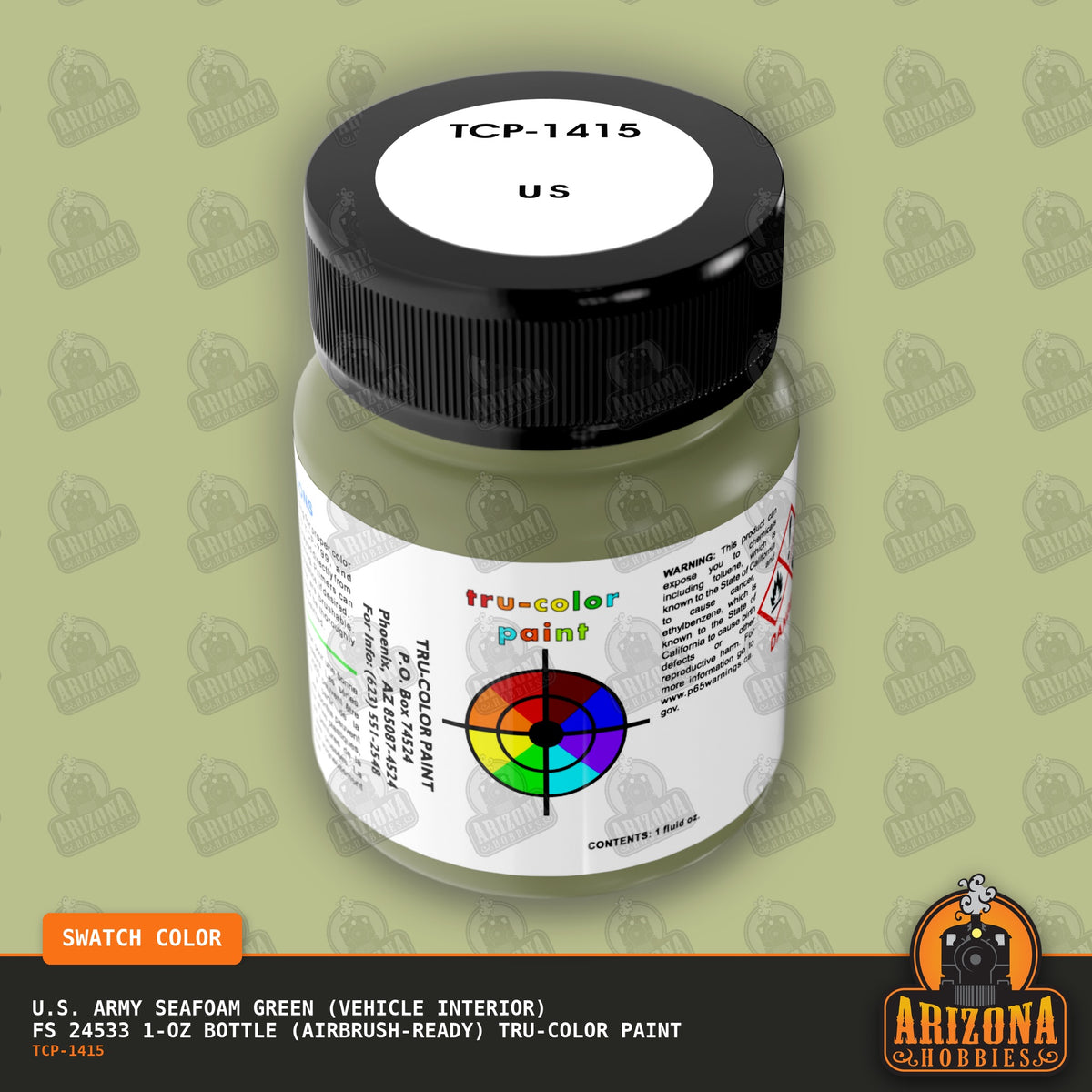 U.S. Army SEAFOAM GREEN (Vehicle Interior) FS 24533 1-oz bottle (Air-brush) Tru-Color Paint-with color swatch-Arizona Hobbies