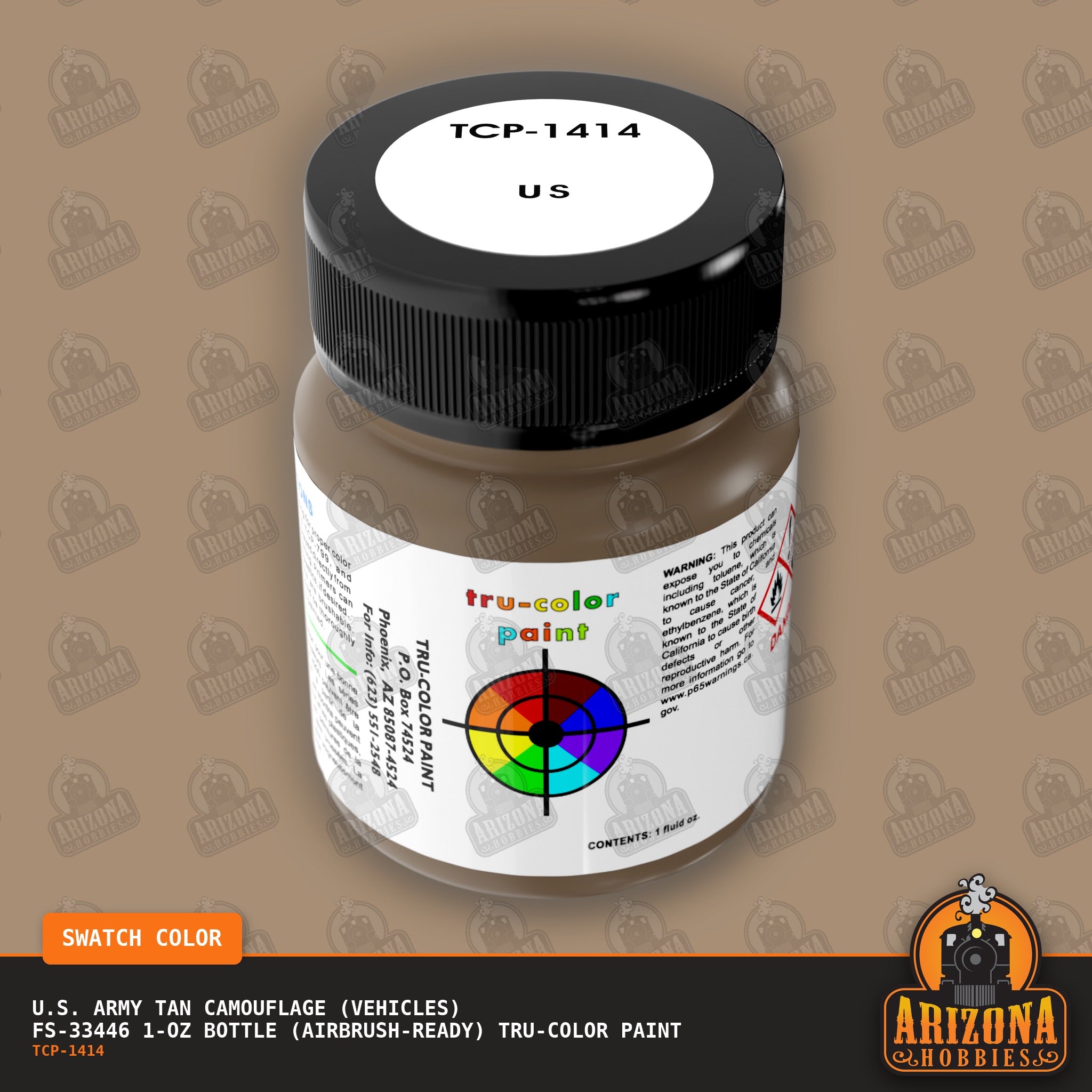U.S. Army TAN CAMOUFLAGE (Vehicles) FS-33446 1-oz bottle (Air-brush) Tru-Color Paint-with color swatch-Arizona Hobbies