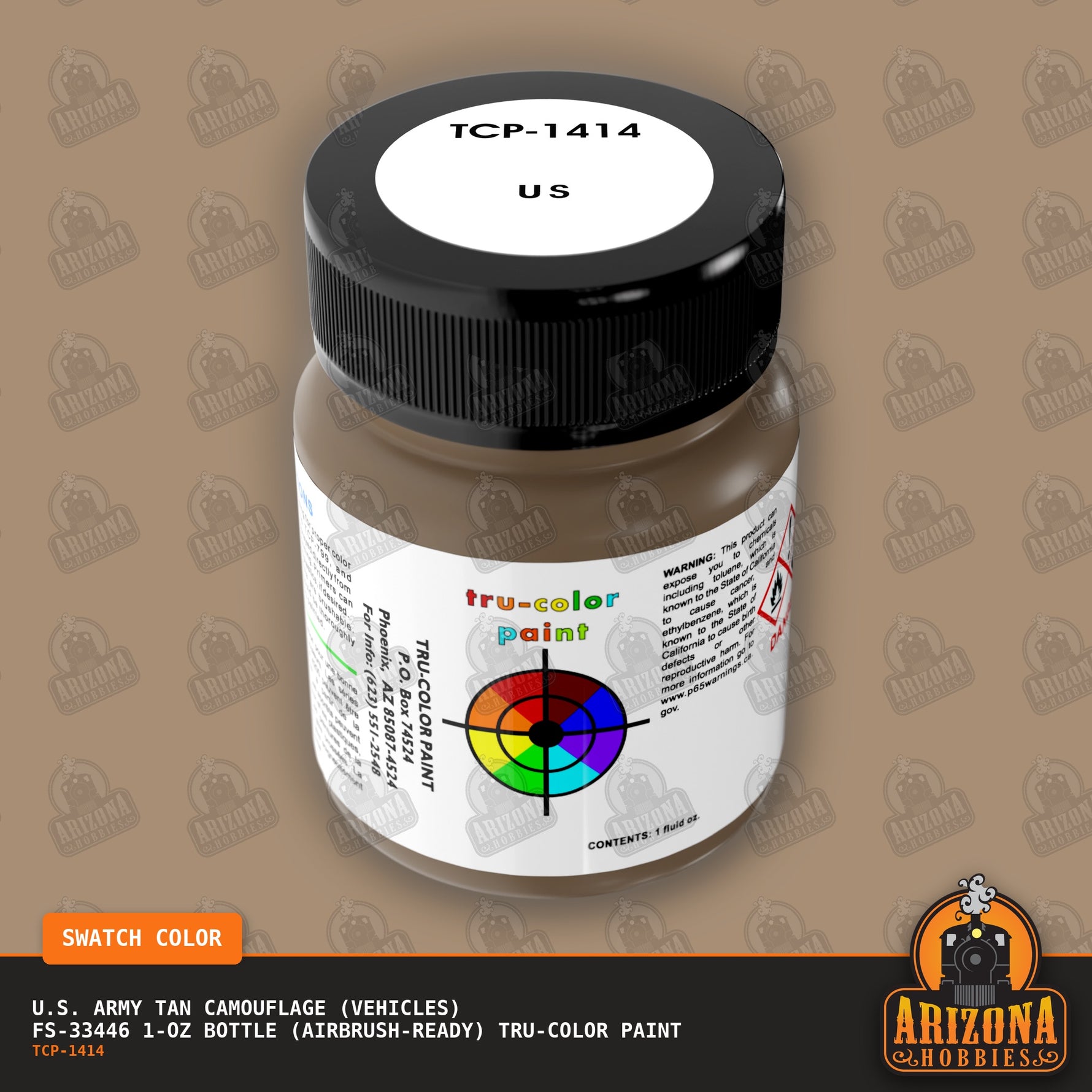 U.S. Army TAN CAMOUFLAGE (Vehicles) FS-33446 1-oz bottle (Air-brush) Tru-Color Paint-with color swatch-Arizona Hobbies