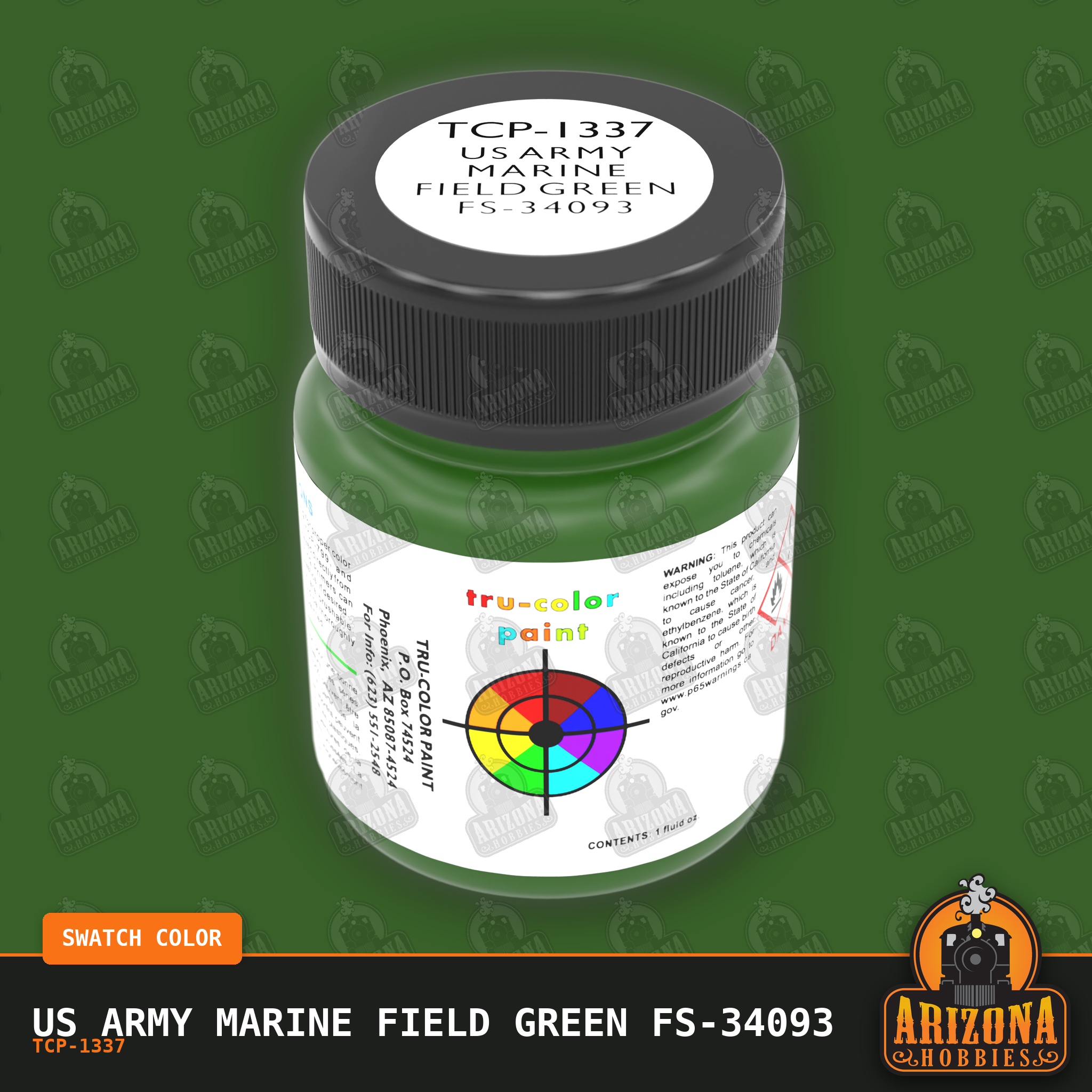 U.S. Army and Marine Corps MEDIUM FIELD GREEN (Helicopters) FS-34093 1-oz bottle (Air-brush) Tru-Color Paint-with color swatch-Arizona Hobbies