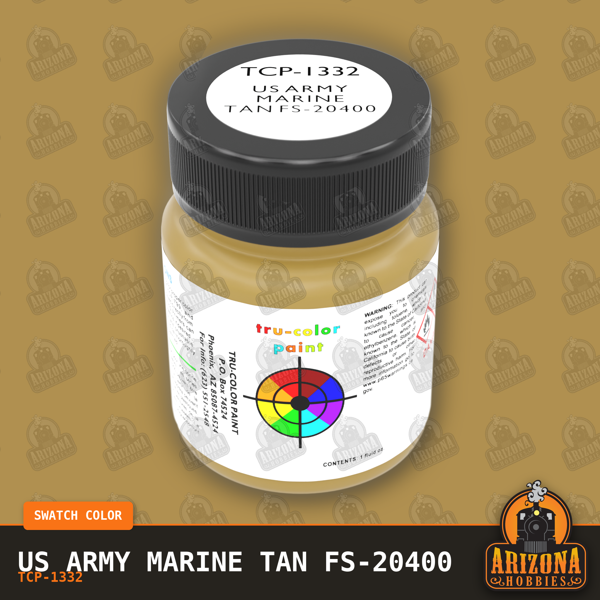 U.S. Army and Marine Corps TAN (Helicopters) FS-20400 1-oz bottle (Air-brush) Tru-Color Paint-with color swatch-Arizona Hobbies
