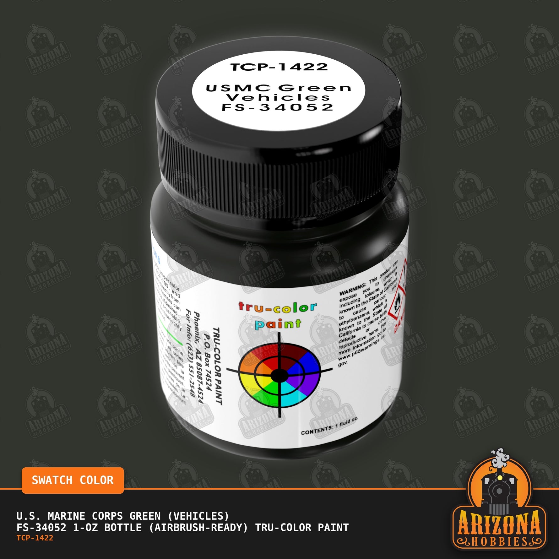 U.S. Marine Corps GREEN (Vehicles) FS-34052 1-oz bottle (Air-brush) Tru-Color Paint-with color swatch-Arizona Hobbies