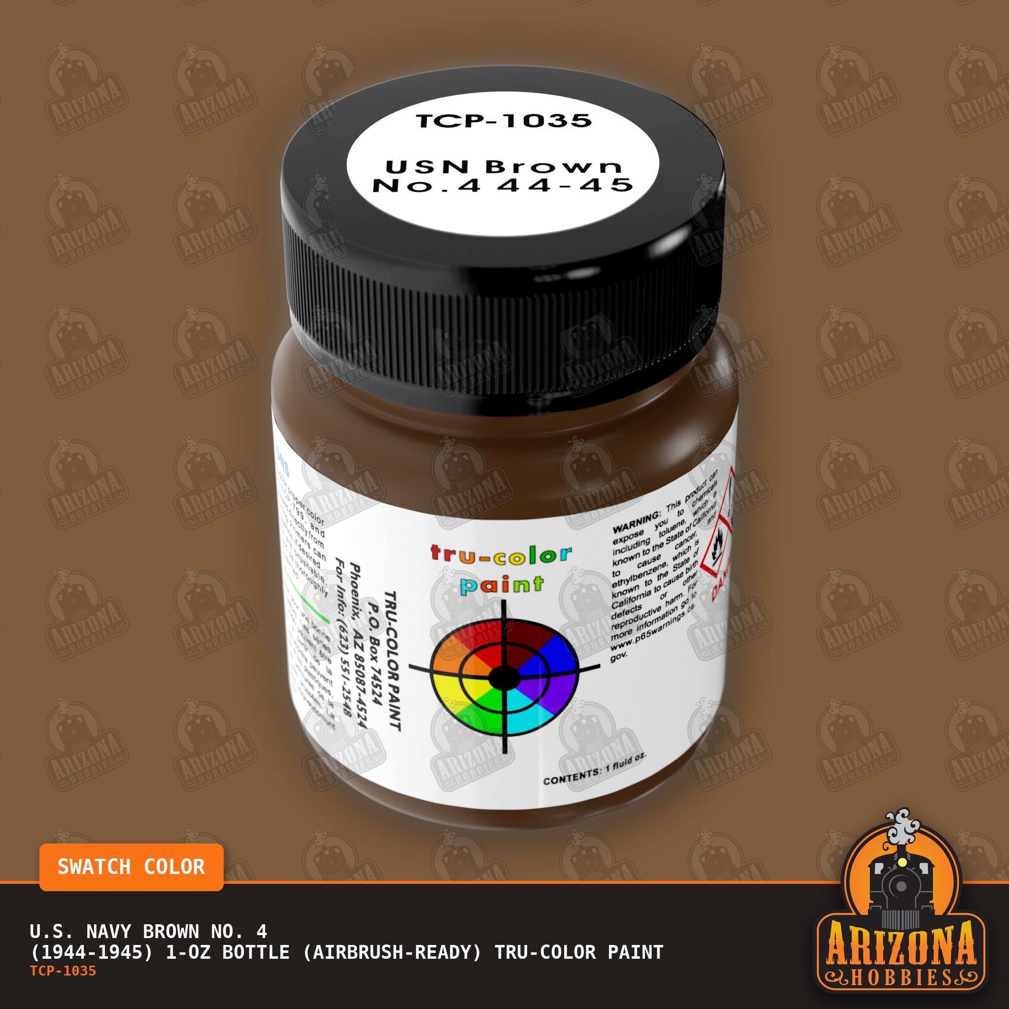 U.S. Navy BROWN No. 4 (1944-1945) 1-oz bottle (Air-brush) Tru-Color Paint-with color swatch-Arizona Hobbies