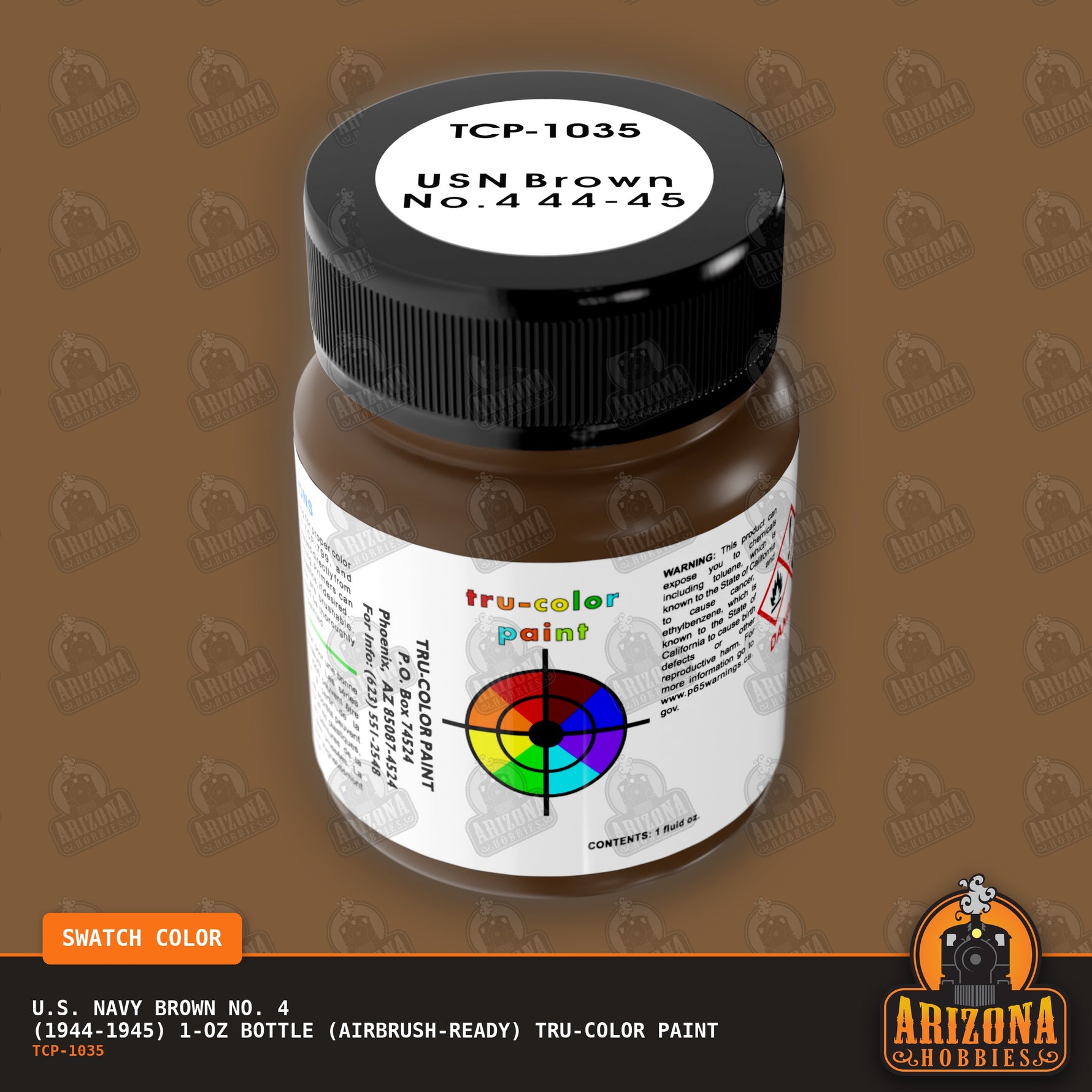 U.S. Navy BROWN No. 4 (1944-1945) 1-oz bottle (Air-brush) Tru-Color Paint-with color swatch-Arizona Hobbies