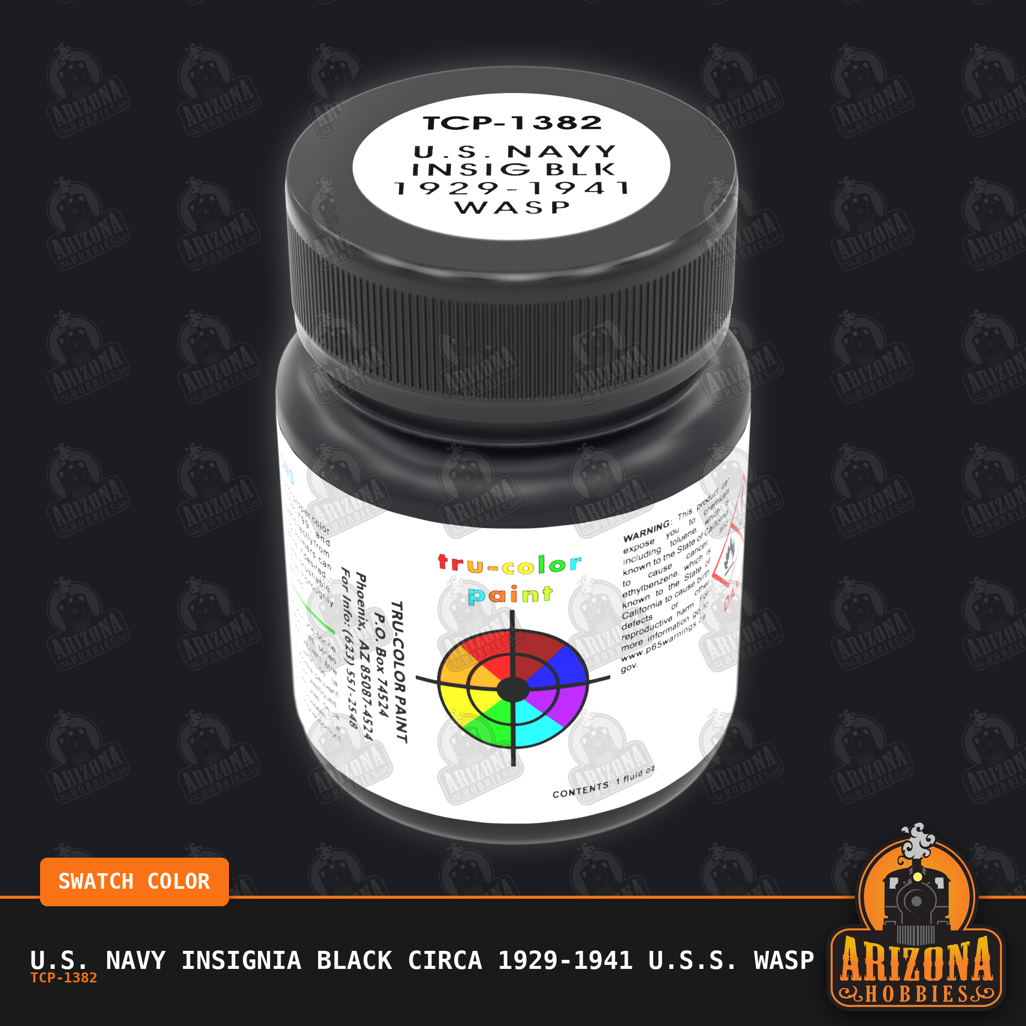 U.S. Navy INSIGNIA BLACK circa 1929-1941 U.S.S. Wasp 1-oz bottle (Air-brush) Tru-Color Paint-with color swatch-Arizona Hobbies