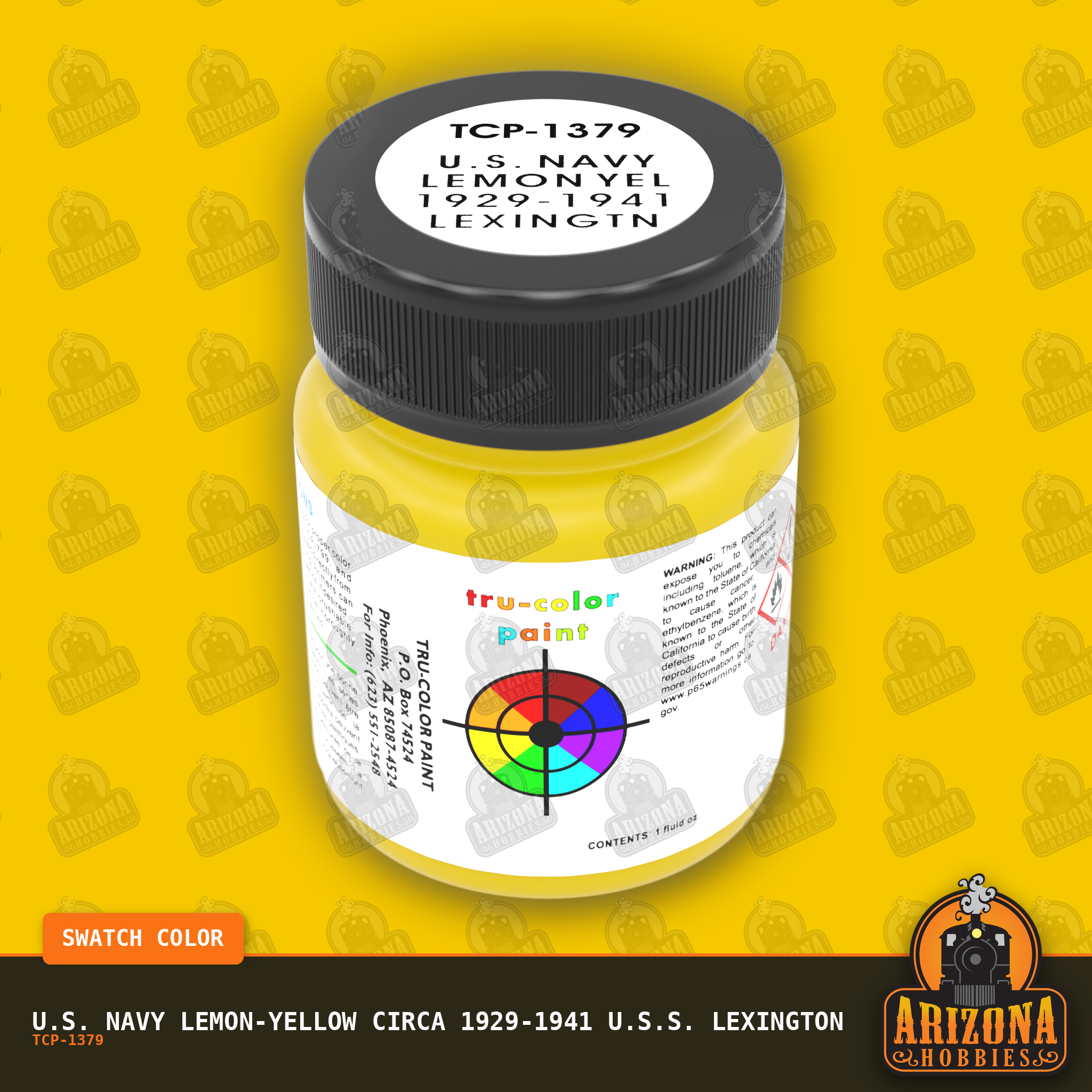 U.S. Navy LEMON-YELLOW circa 1929-1941 U.S.S. Lexington 1-oz bottle (Air-brush) Tru-Color Paint-with color swatch-Arizona Hobbies
