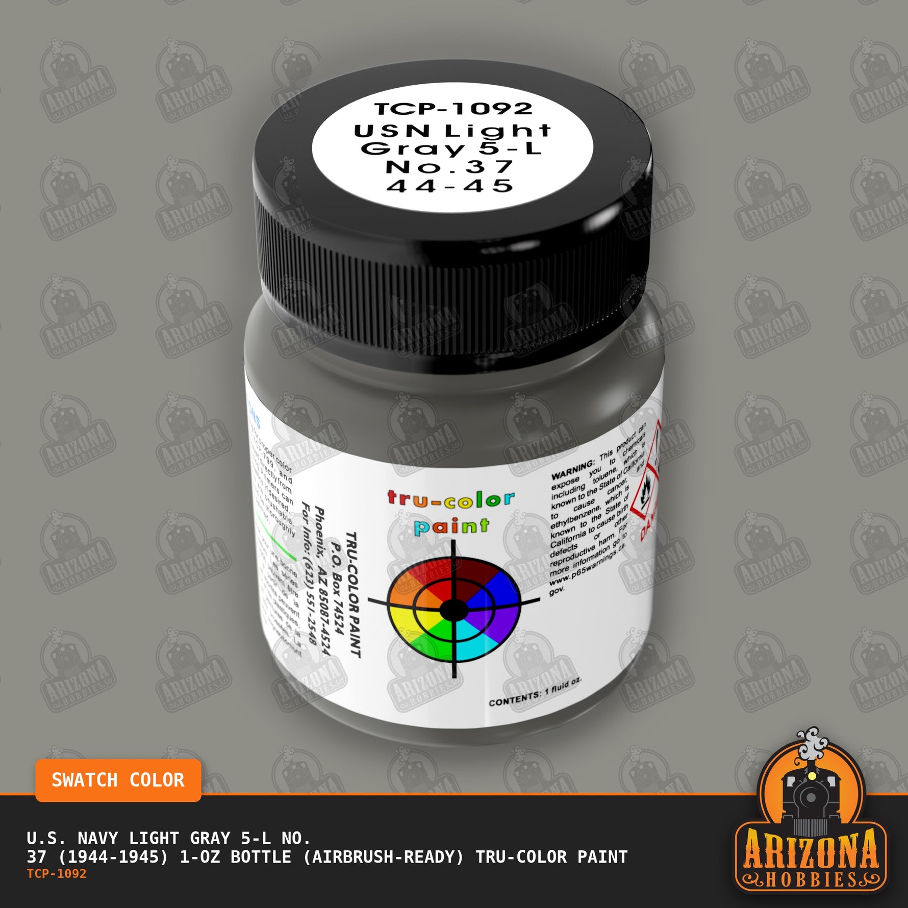 U.S. Navy LIGHT GRAY 5-L No. 37 (1944-1945) 1-oz bottle (Air-brush) Tru-Color Paint-with color swatch-Arizona Hobbies