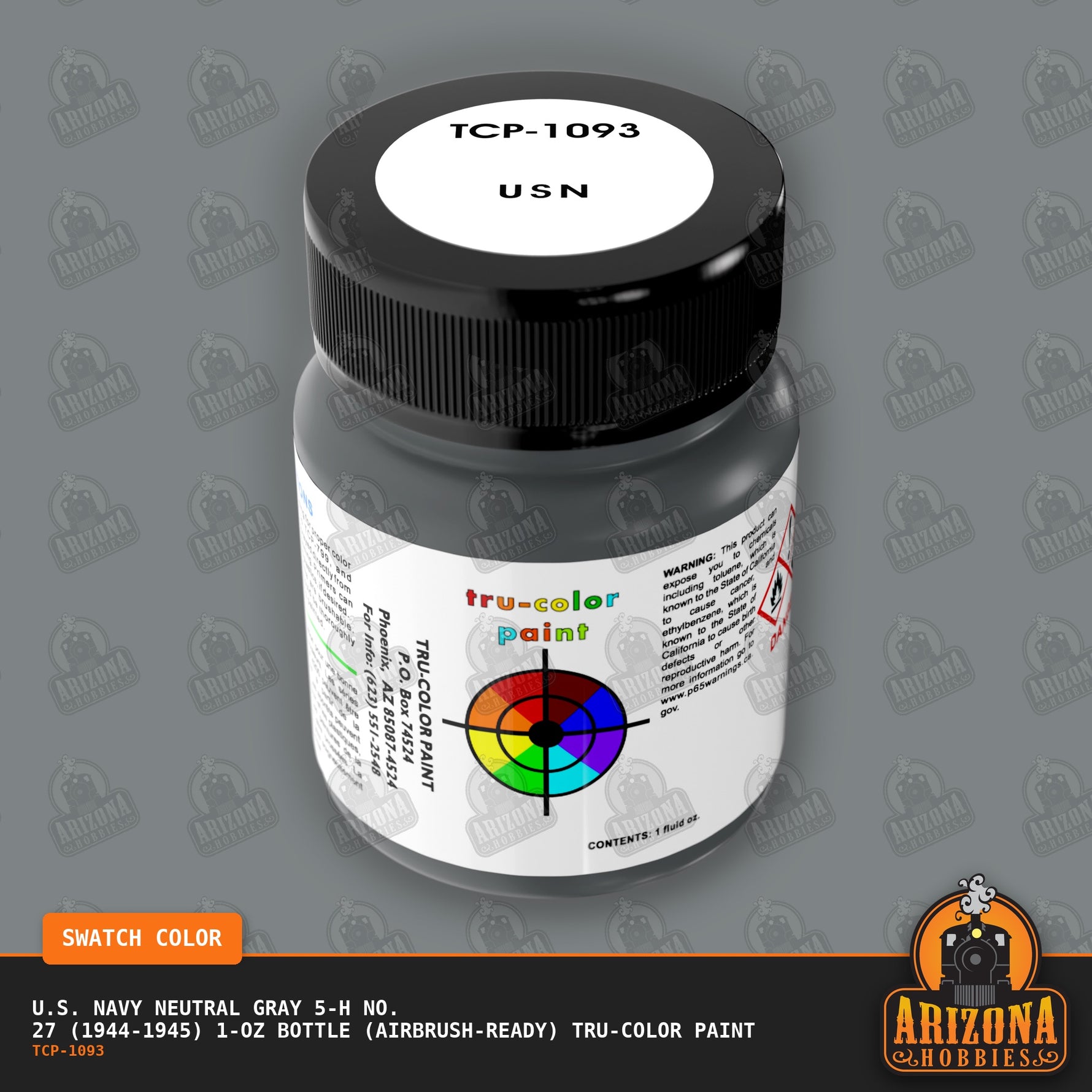 U.S. Navy NEUTRAL GRAY 5-H No. 27 (1944-1945) 1-oz bottle (Air-brush) Tru-Color Paint-with color swatch-Arizona Hobbies