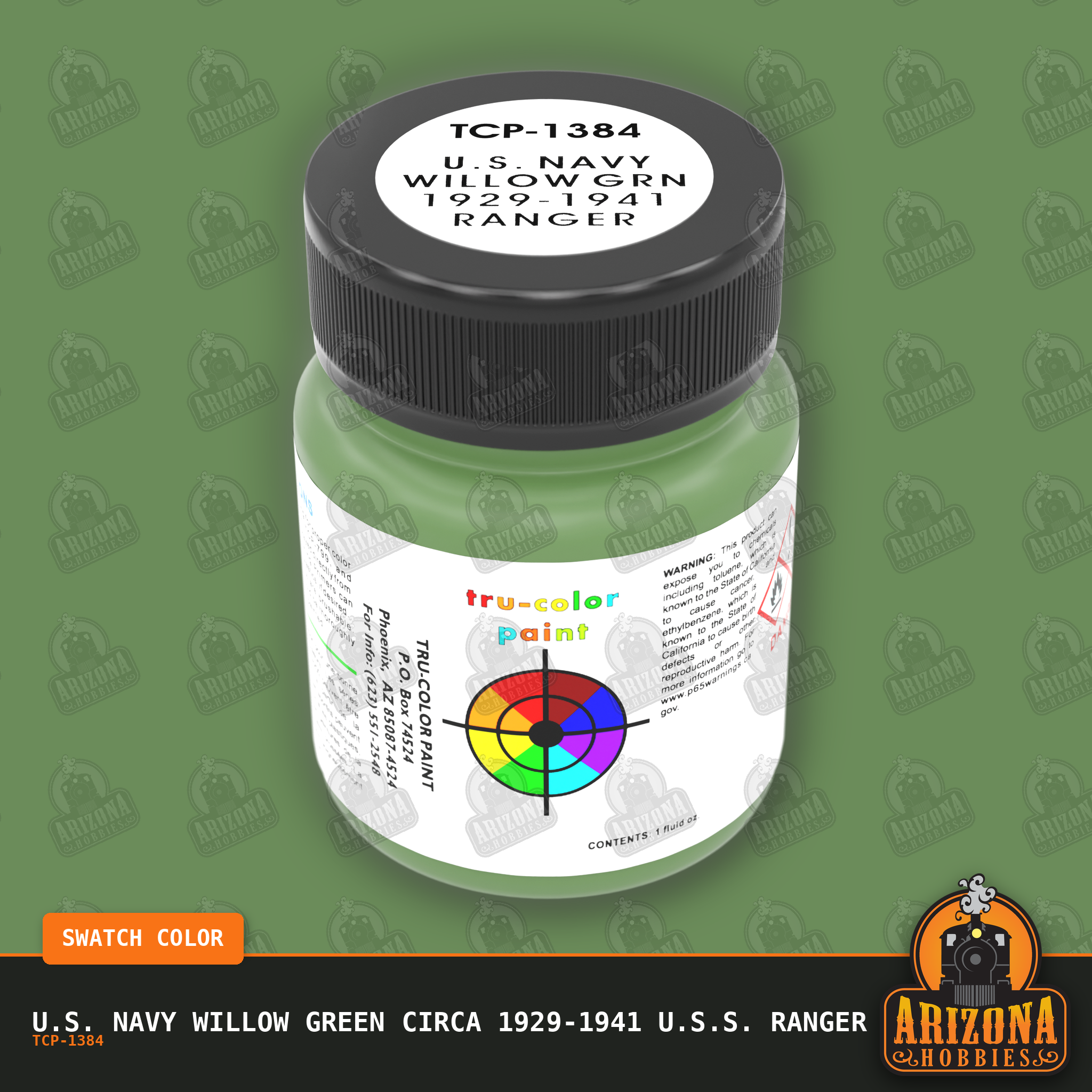U.S. Navy WILLOW GREEN circa 1929-1941 U.S.S. Ranger 1-oz bottle (Air-brush) Tru-Color Paint-with color swatch-Arizona Hobbies