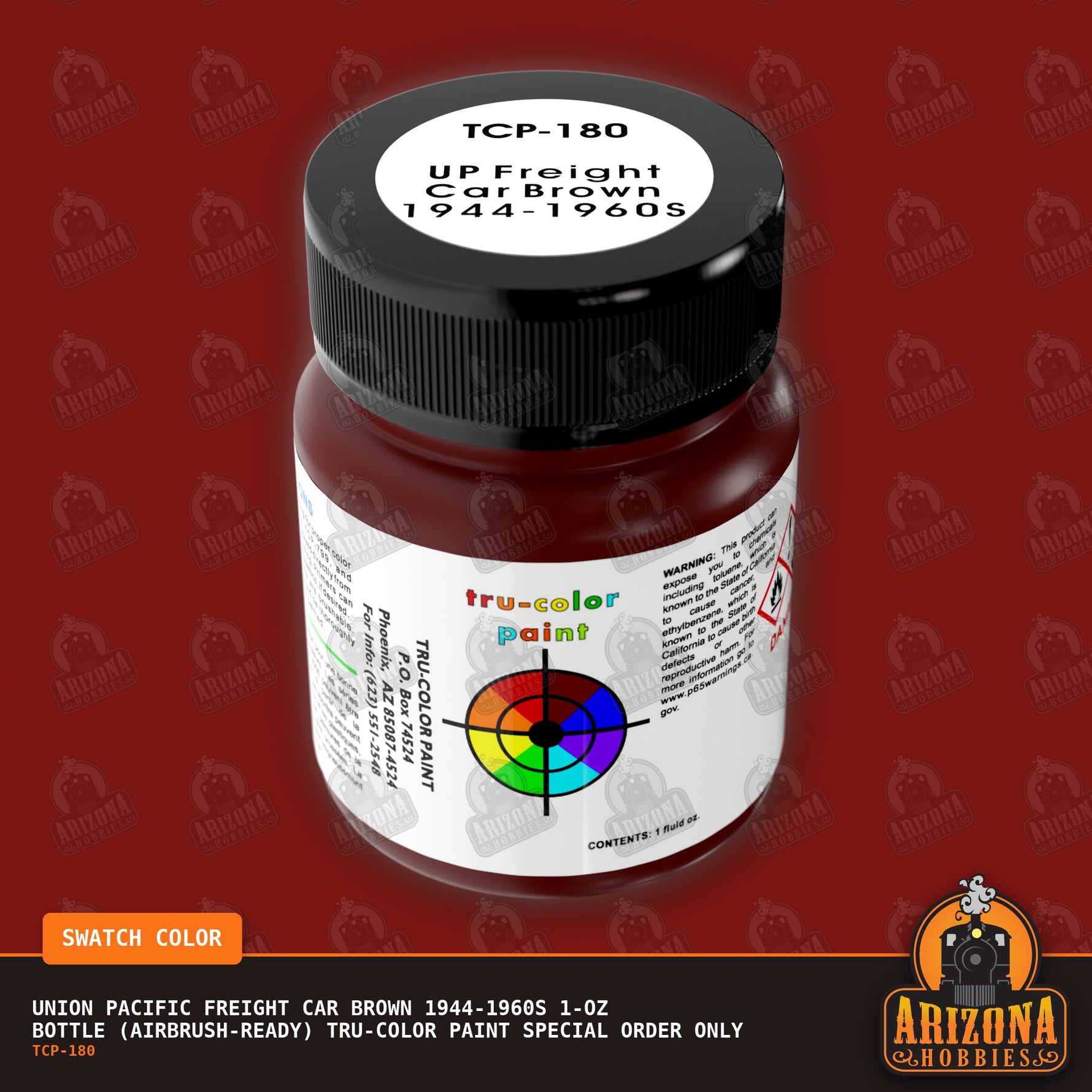 Union Pacific FREIGHT CAR BROWN 1944-1960s 1-oz bottle (Air-brush) Tru-Color Paint SPECIAL ORDER ONLY-with color swatch-Arizona Hobbies