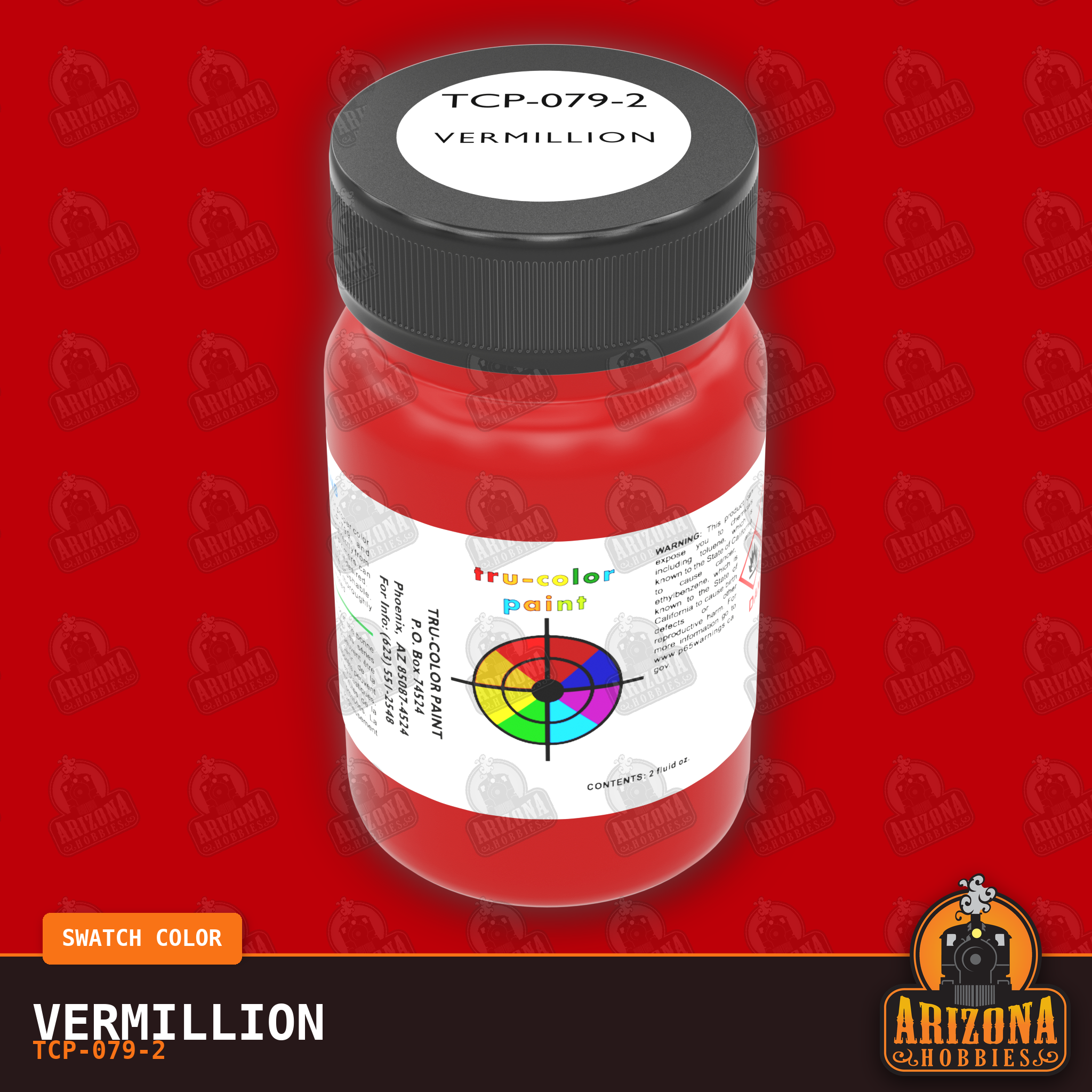 VERMILLION 2-oz bottle (Air-brush) Tru-Color Paint SPECIAL ORDER ONLY-with color swatch-Arizona Hobbies