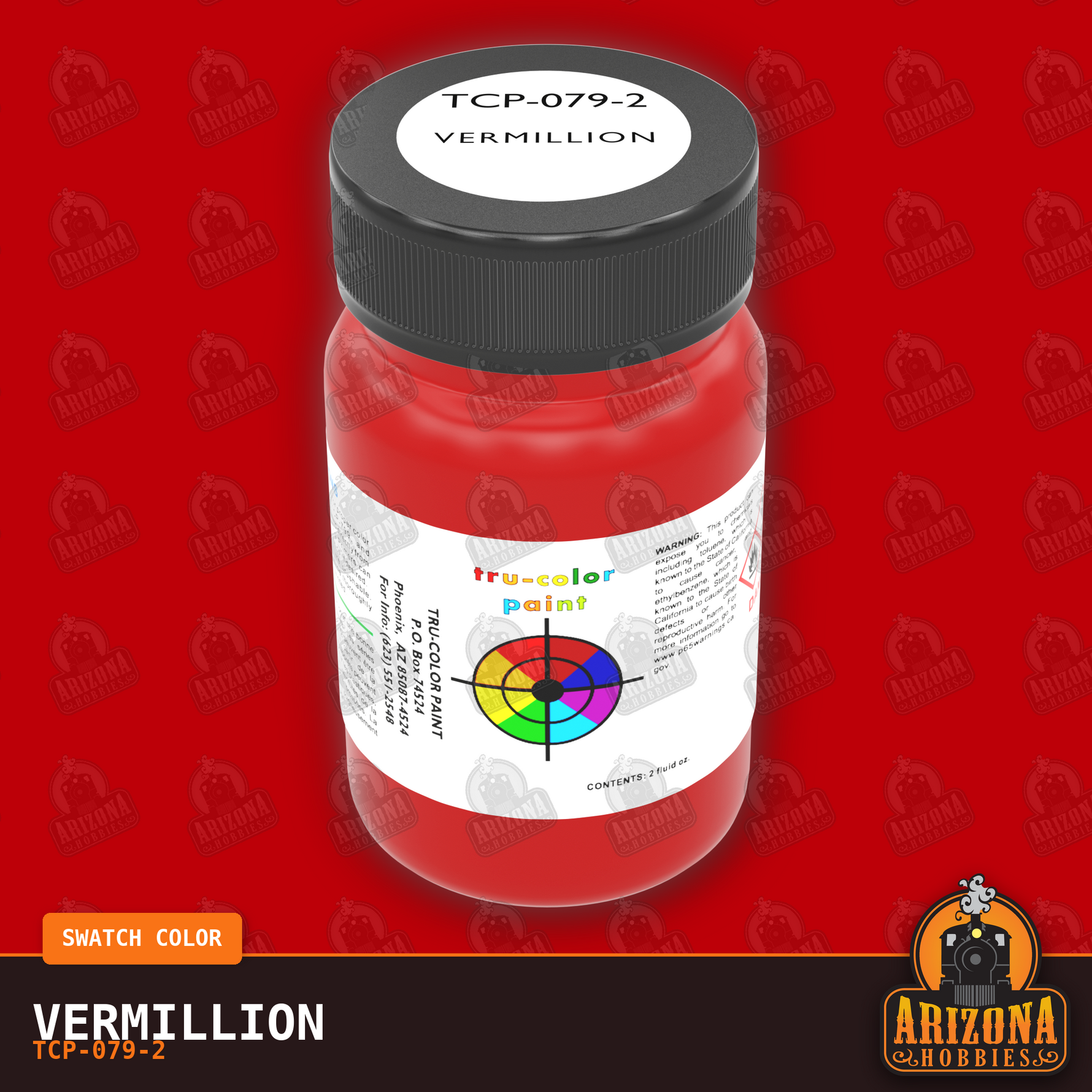 VERMILLION 2-oz bottle (Air-brush) Tru-Color Paint SPECIAL ORDER ONLY-with color swatch-Arizona Hobbies