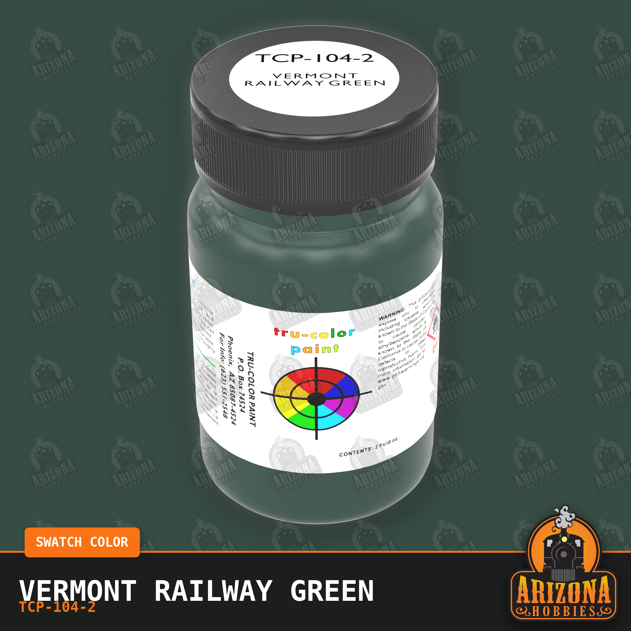 Vermont Railway GREEN 2-oz bottle (Air-brush) Tru-Color Paint SPECIAL ORDER ONLY-with color swatch-Arizona Hobbies