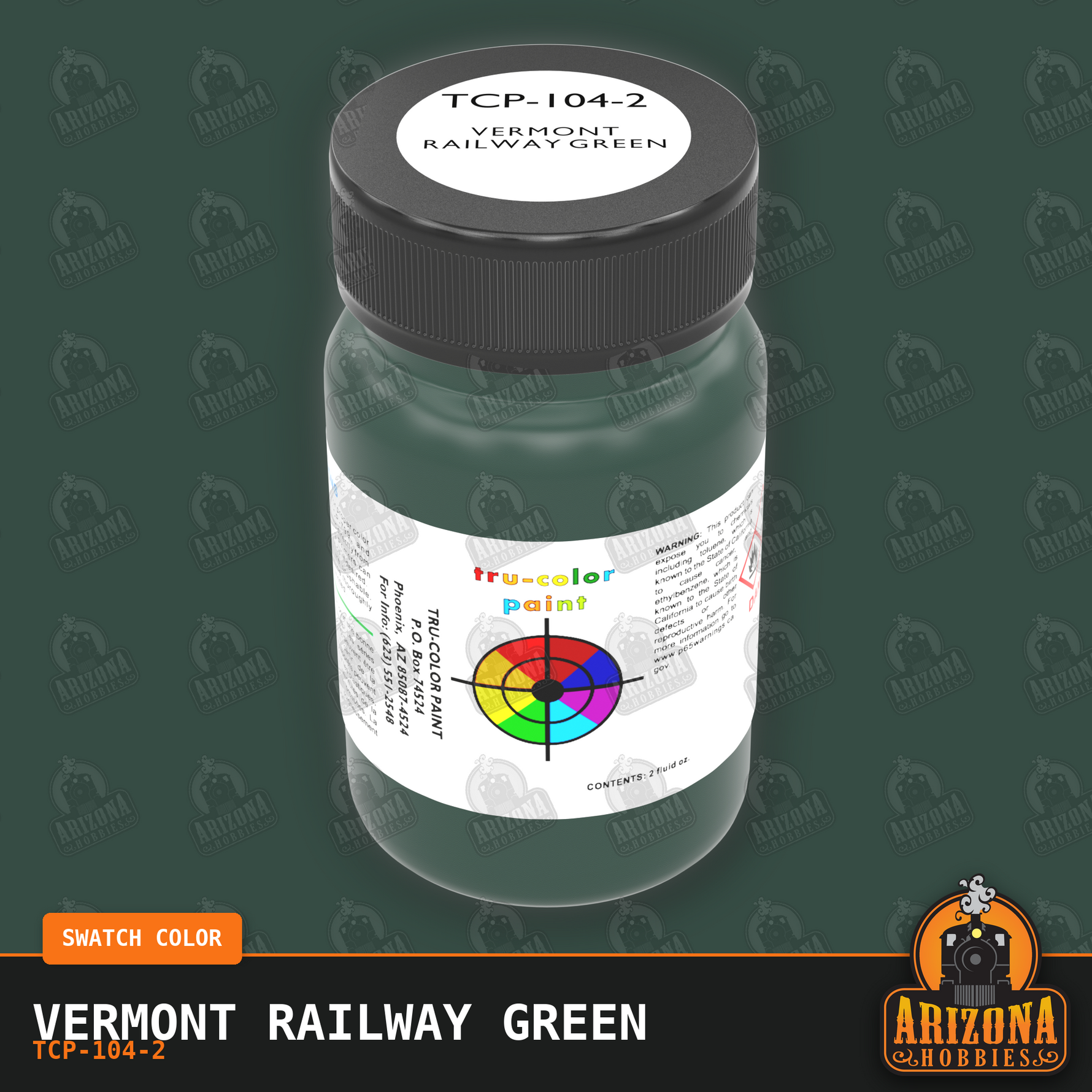 Vermont Railway GREEN 2-oz bottle (Air-brush) Tru-Color Paint SPECIAL ORDER ONLY-with color swatch-Arizona Hobbies