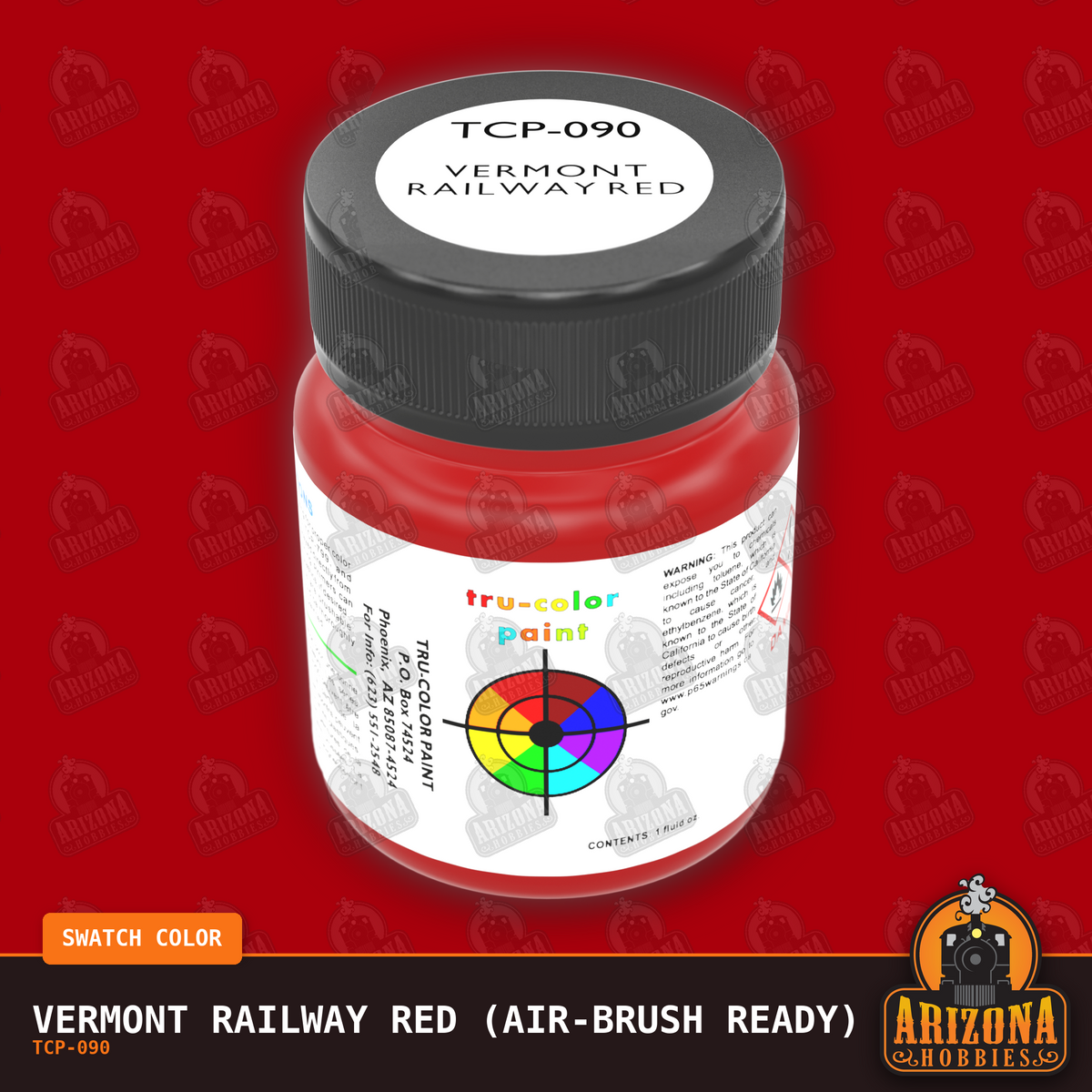 Vermont Railway RED 1-oz bottle (Air-brush) Tru-Color Paint-with color swatch-Arizona Hobbies