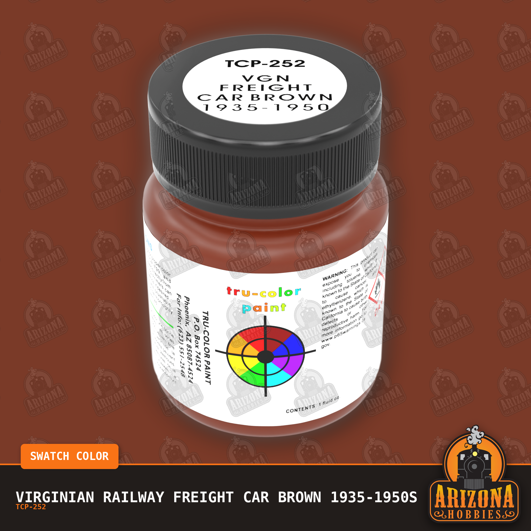 Virginian Railway FREIGHT CAR BROWN 1935-1950s 1-oz bottle (Air-brush) Tru-Color Paint SPECIAL ORDER ONLY-with color swatch-Arizona Hobbies