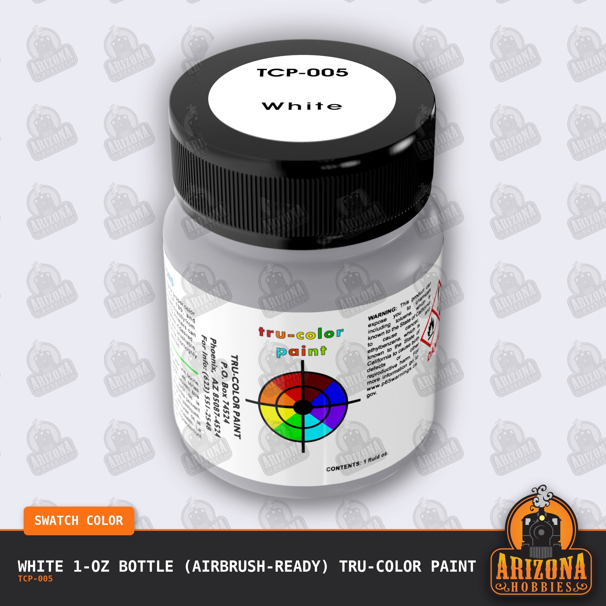 WHITE 1-oz Bottle (Air-brush) Tru-Color Paint-with color swatch-Arizona Hobbies