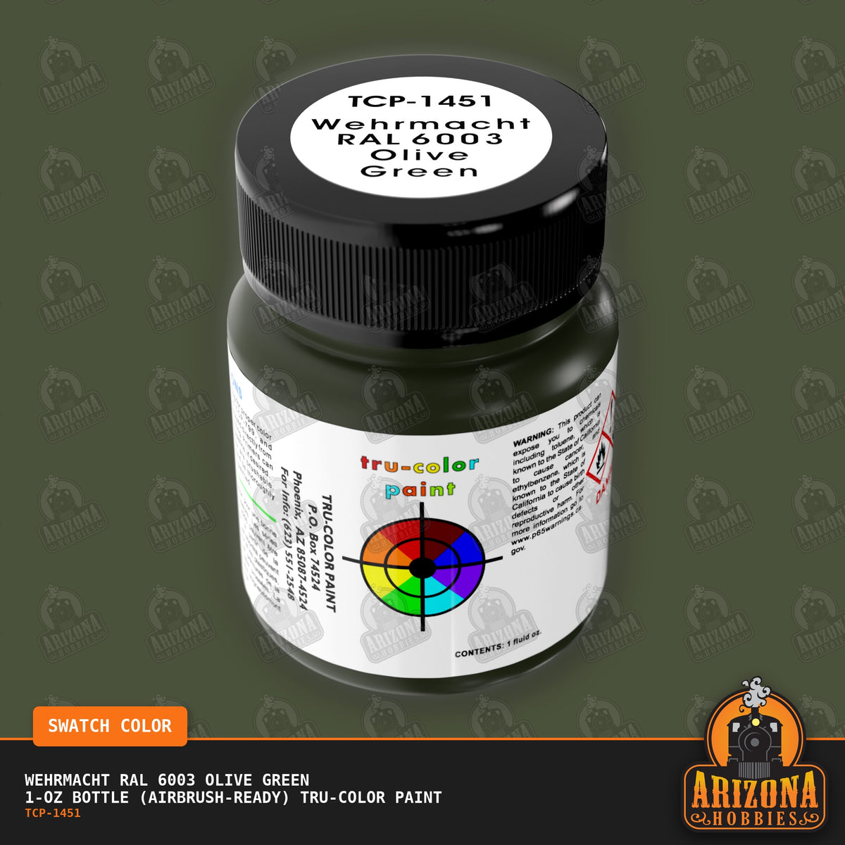 Wehrmacht RAL 6003 OLIVE GREEN 1-oz bottle (Air-brush) Tru-Color Paint-with color swatch-Arizona Hobbies