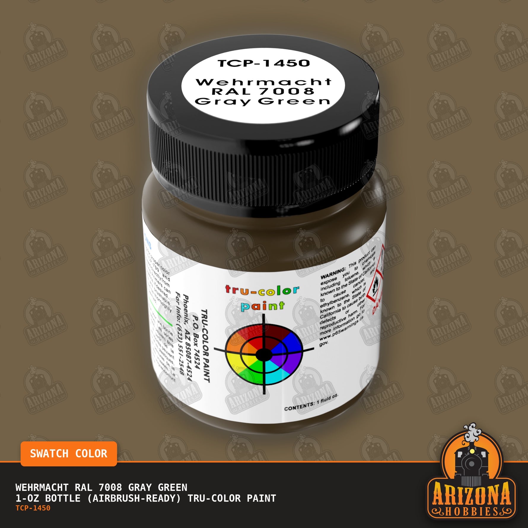 Wehrmacht RAL 7008 GRAY GREEN 1-oz bottle (Air-brush) Tru-Color Paint-with color swatch-Arizona Hobbies