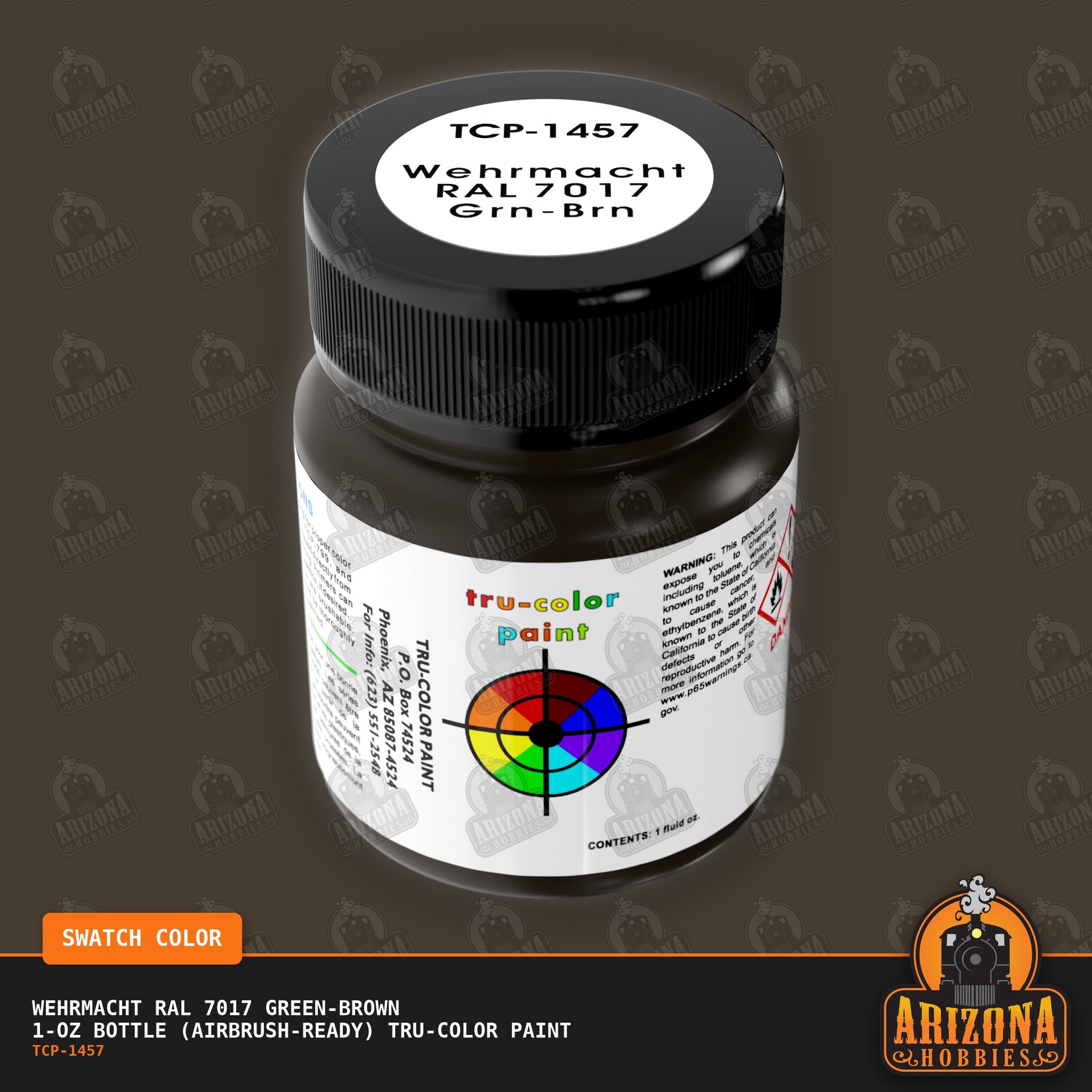 Wehrmacht RAL 7017 GREEN-BROWN 1-oz bottle (Air-brush) Tru-Color Paint-with color swatch-Arizona Hobbies