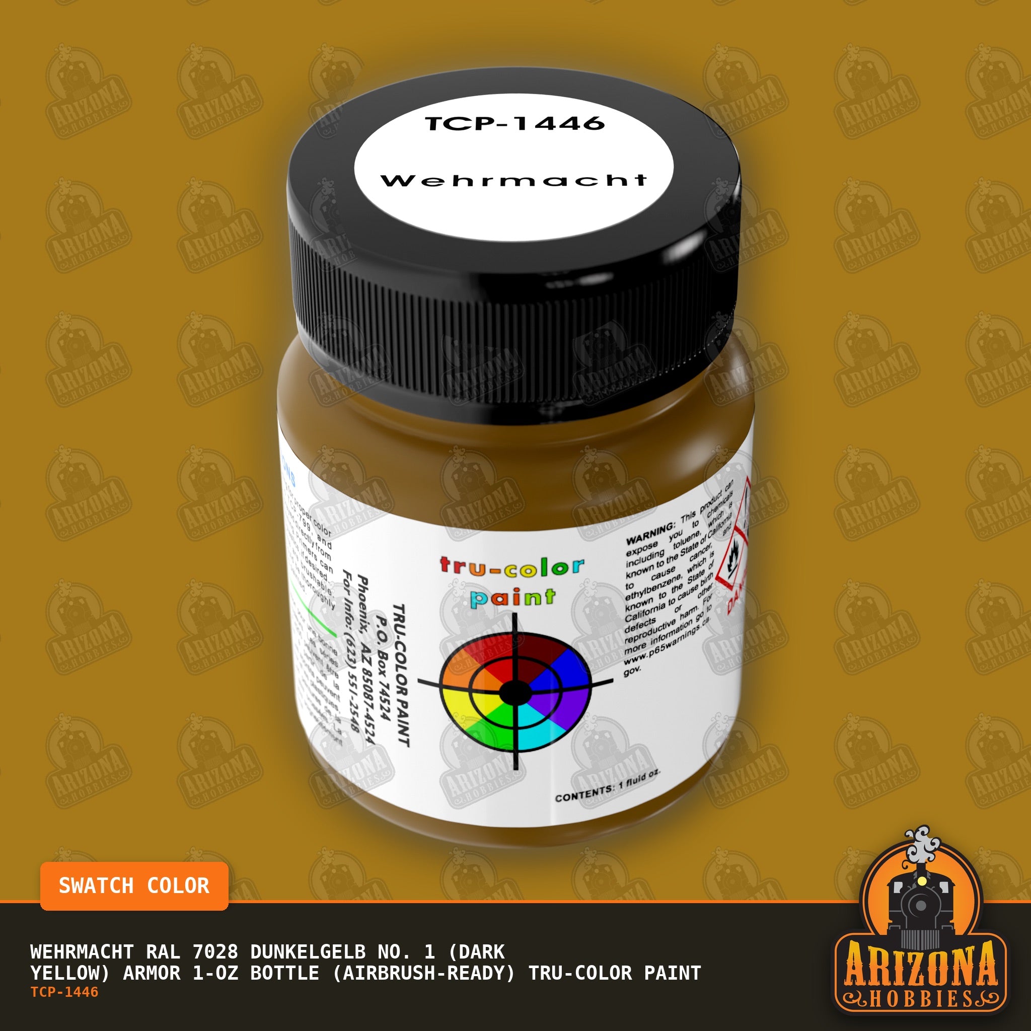 Wehrmacht RAL 7028 Dunkelgelb No. 1 (DARK YELLOW) Armor 1-oz bottle (Air-brush) Tru-Color Paint-with color swatch-Arizona Hobbies