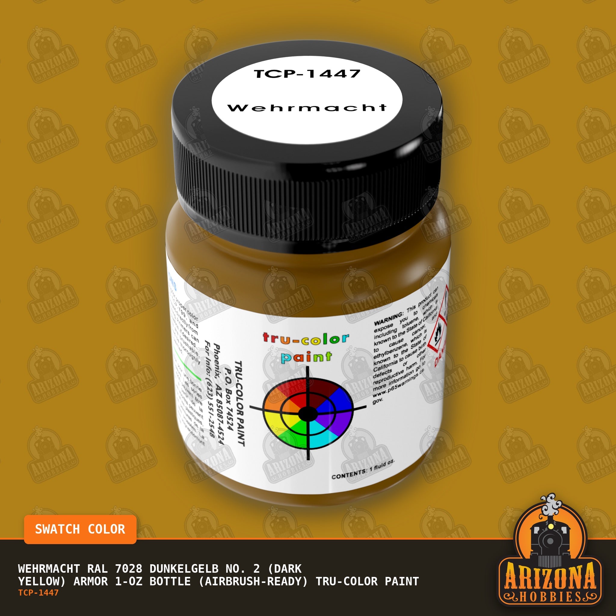 Wehrmacht RAL 7028 Dunkelgelb No. 2 (DARK YELLOW) Armor 1-oz bottle (Air-brush) Tru-Color Paint-with color swatch-Arizona Hobbies