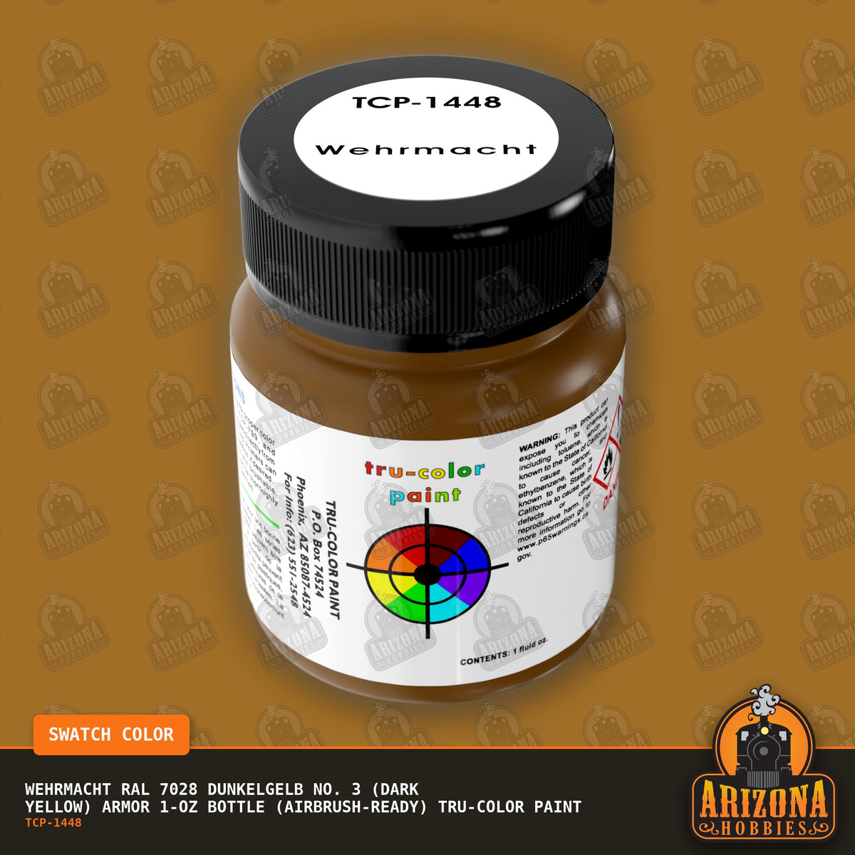 Wehrmacht RAL 7028 Dunkelgelb No. 3 (DARK YELLOW) Armor 1-oz bottle (Air-brush) Tru-Color Paint-with color swatch-Arizona Hobbies