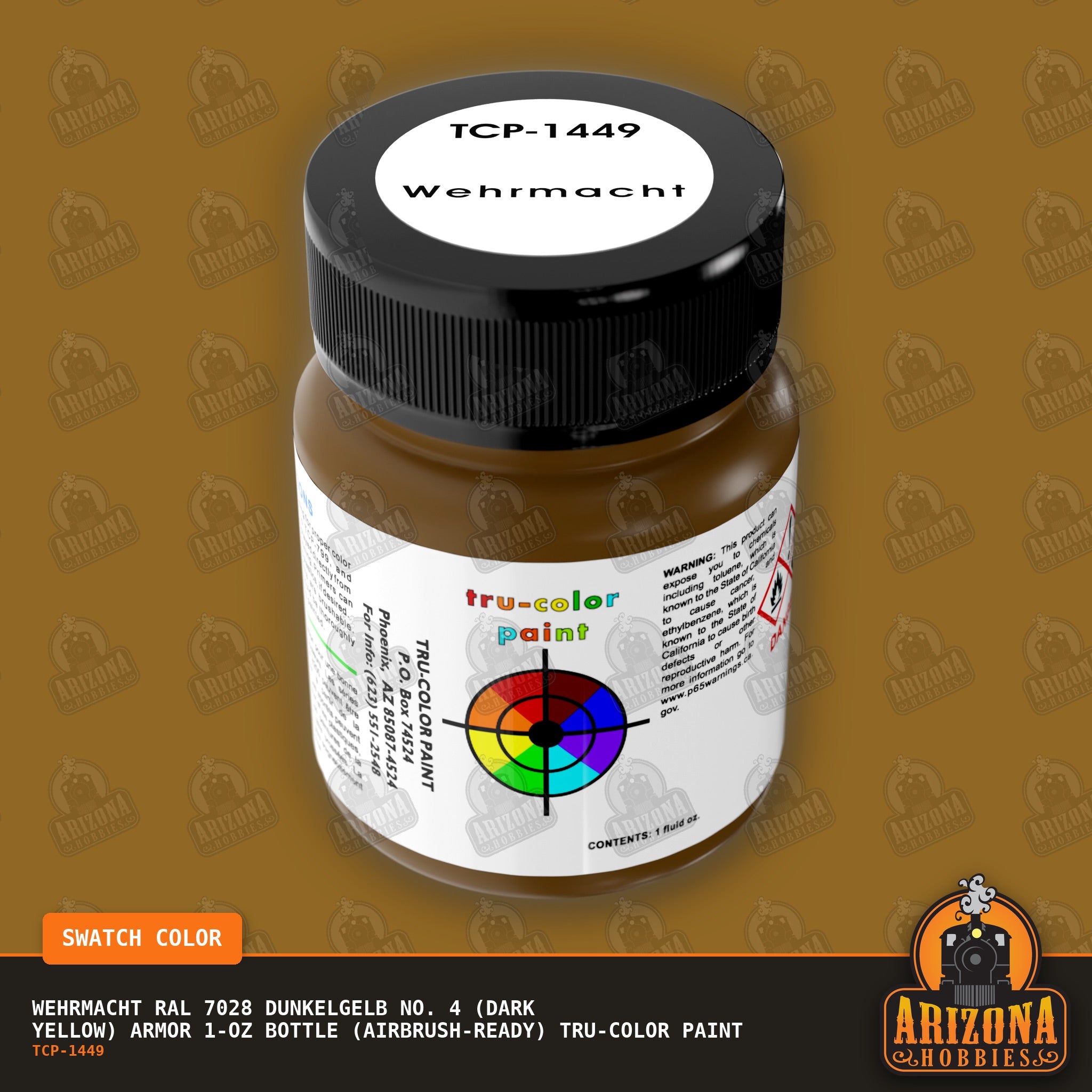 Wehrmacht RAL 7028 Dunkelgelb No. 4 (DARK YELLOW) Armor 1-oz bottle (Air-brush) Tru-Color Paint-with color swatch-Arizona Hobbies